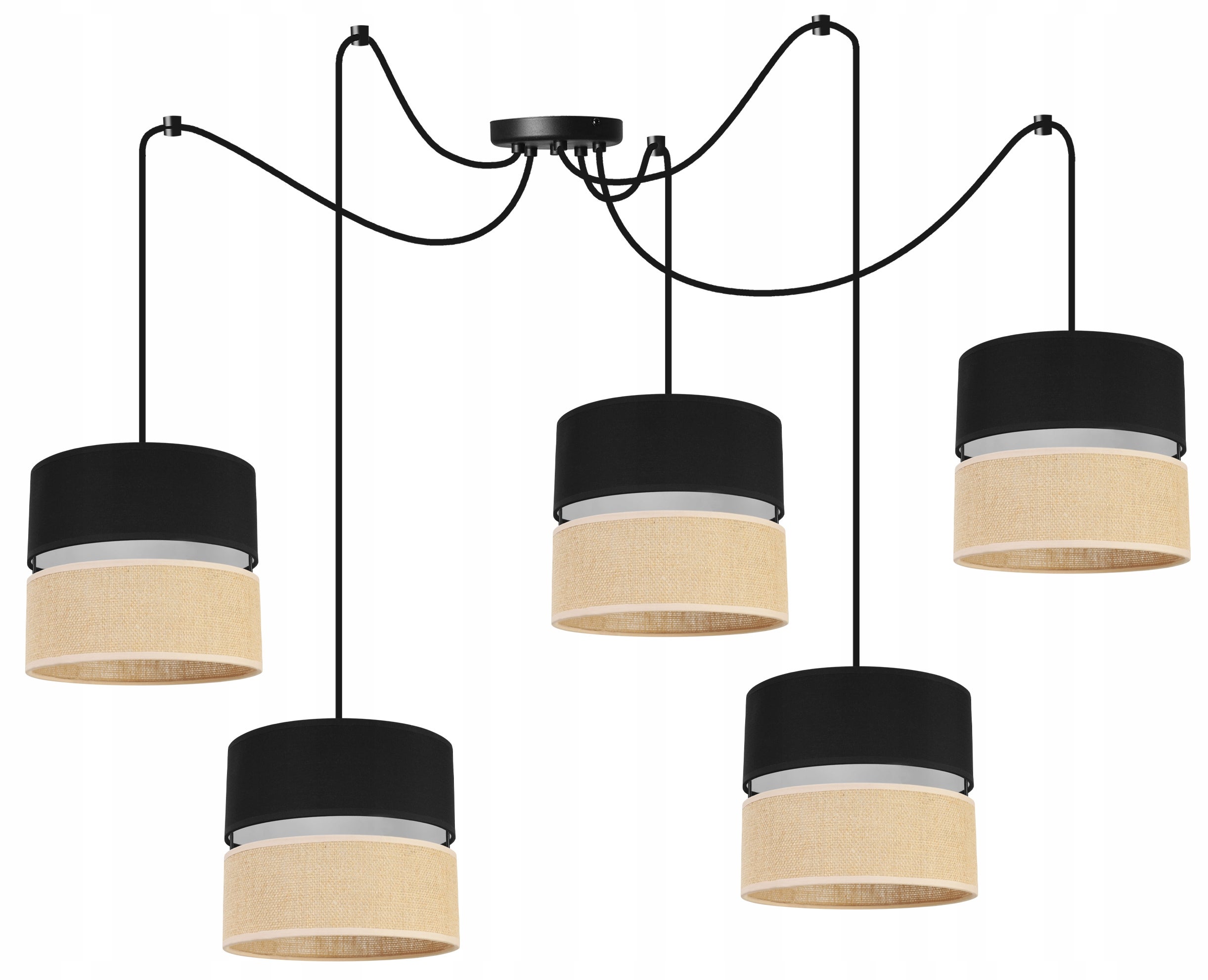Lampa sufitowa wisząca modern Juta 5xE27 klosz owalny beżowy/czarny Light Home LH
