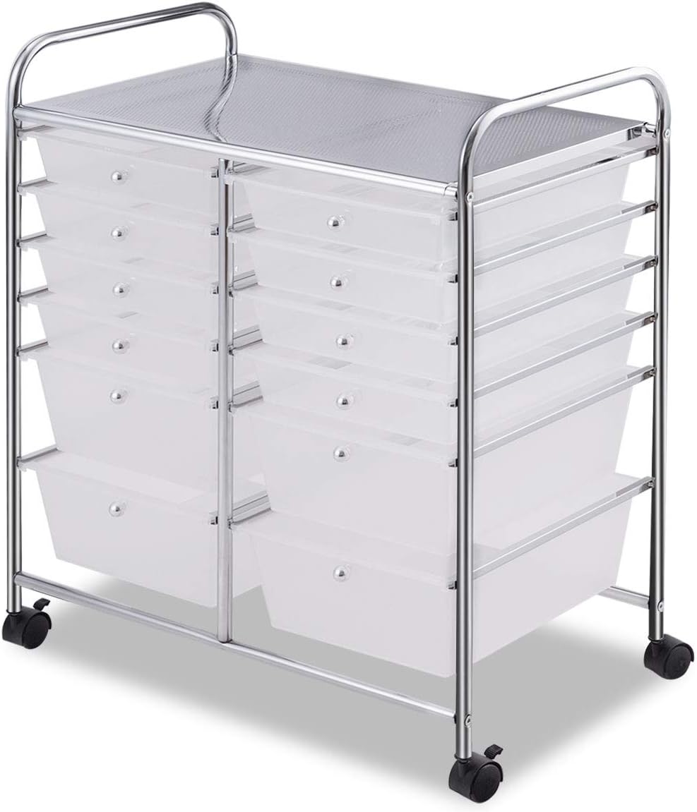 Carrello Organizzatore A 10 Cassetti Con Ruote COSTWAY - Bianco, 65,5x37x87 Cm, Per Casa, Ufficio E Scuola