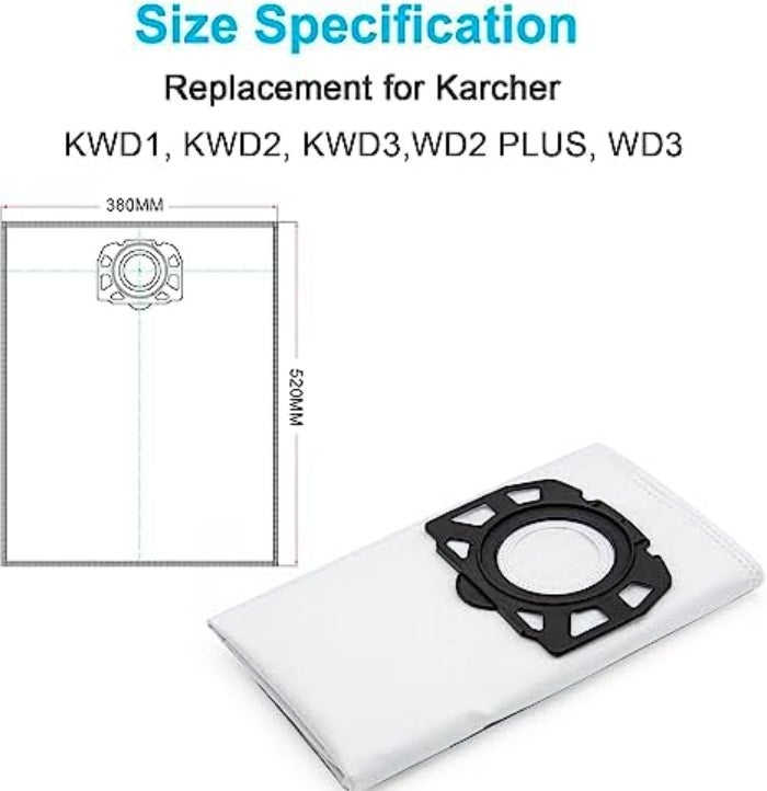 12 sacs d'aspirateur KFI 357 pour Kärcher KWD1, KWD2, KWD3,WD2 Plus, WD3,SE 4001, SE 4002, 2.863-006.0 - 3