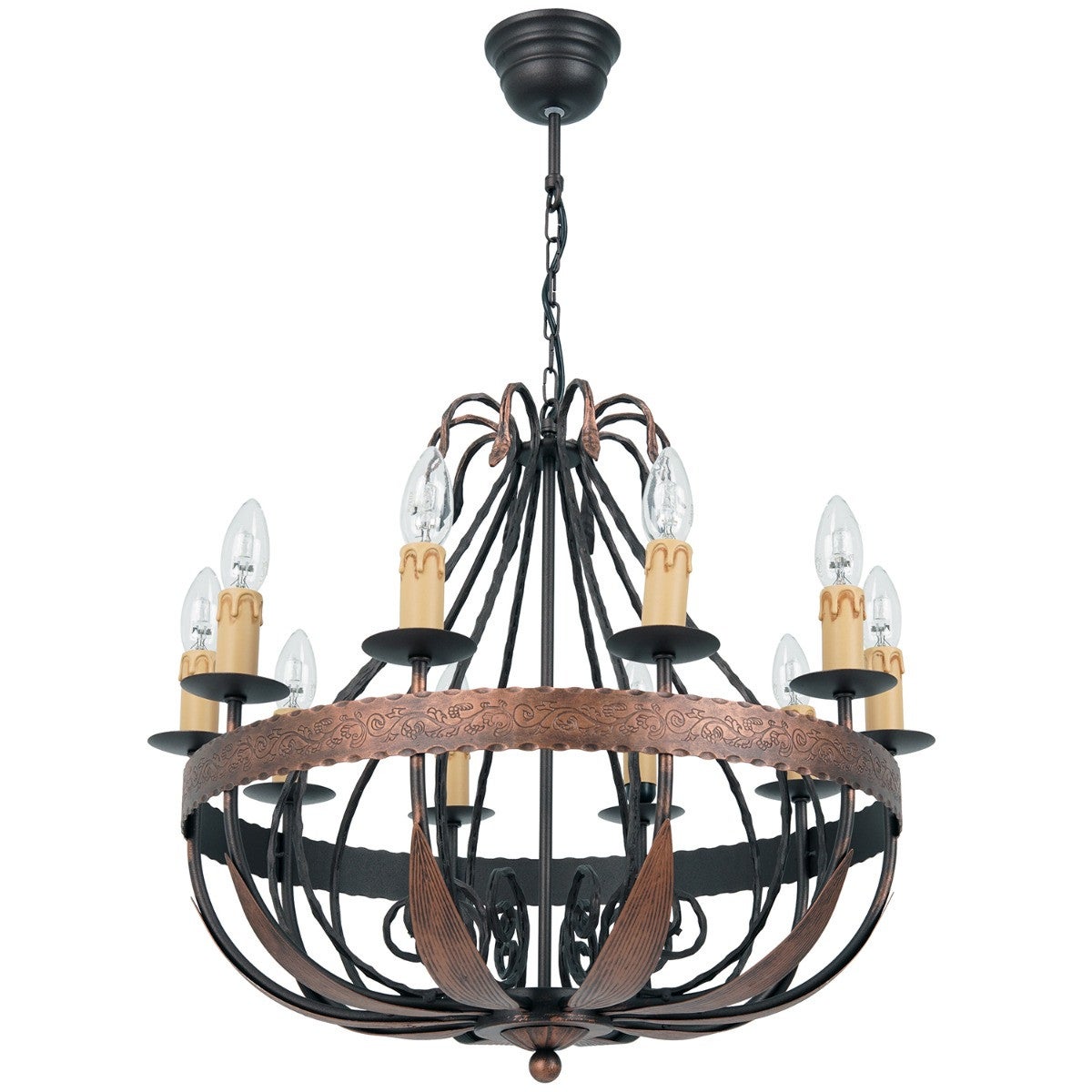 Lampa wisząca Loara miedziana patyna-czarna 10xE14x15W wym: 80 x 60 x 60 cm metal Luminex