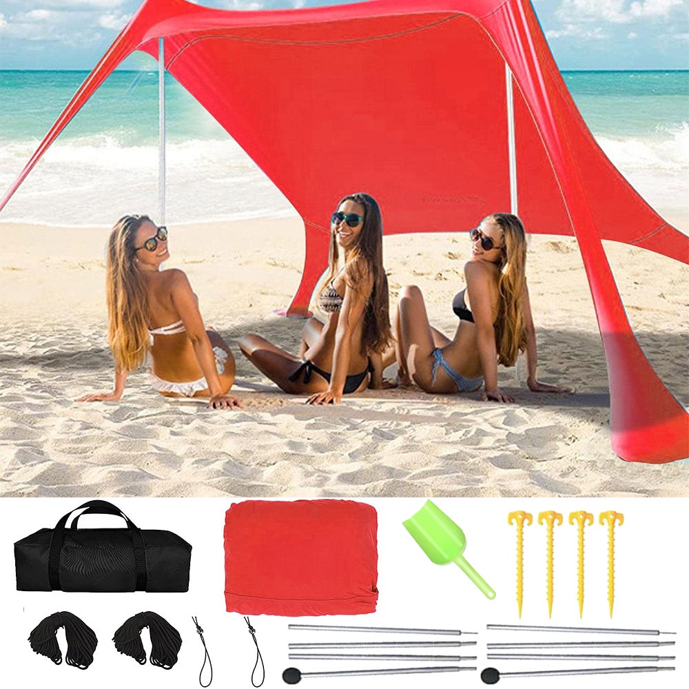 Tente De Plage Automatique Pop-up - Grande, Poches De Rangement - Pour Sable, Camping - Polyester