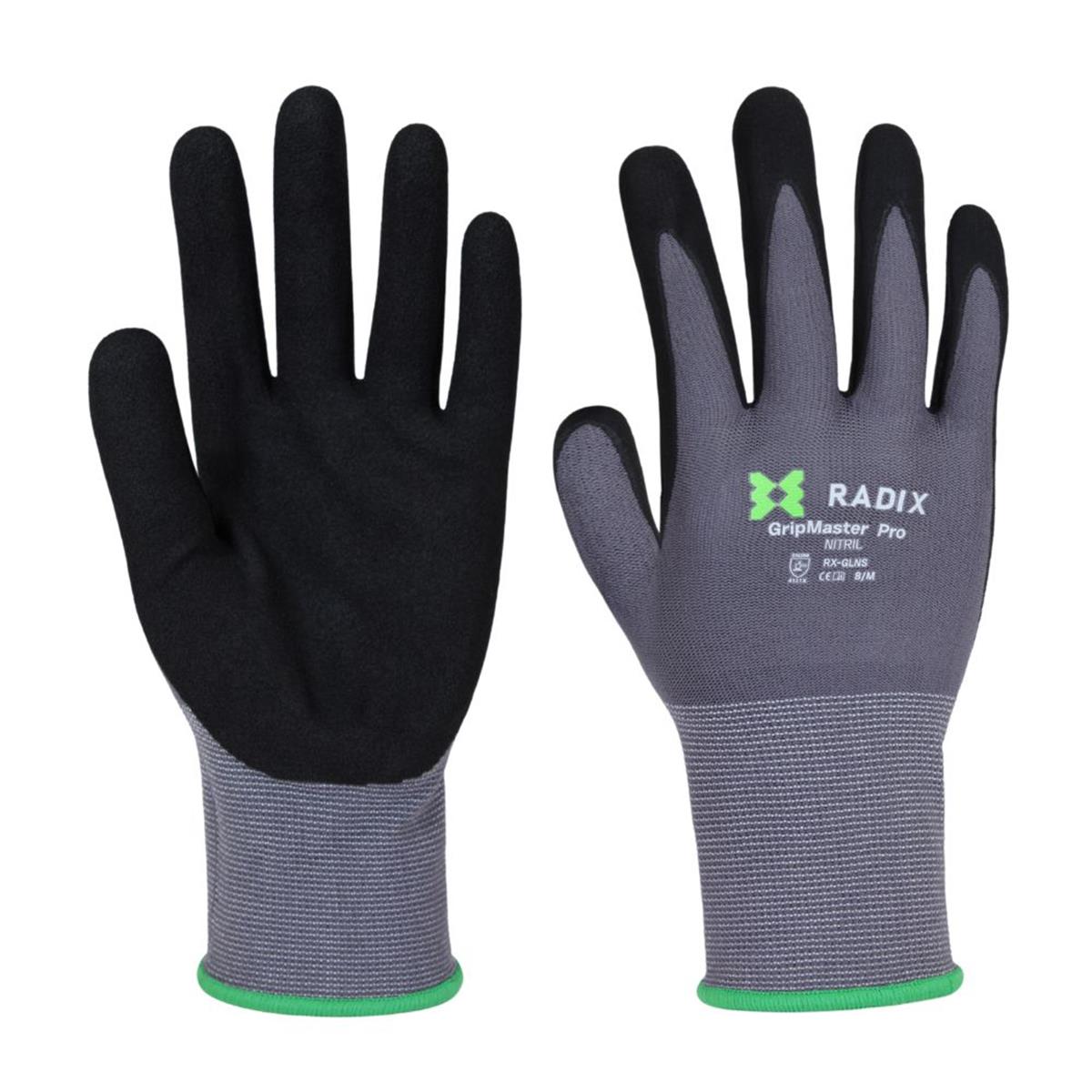 Gants de travail - Radix - GripMaster Pro - Nitrile mousse noir/gris - Taille M8 / S - 2