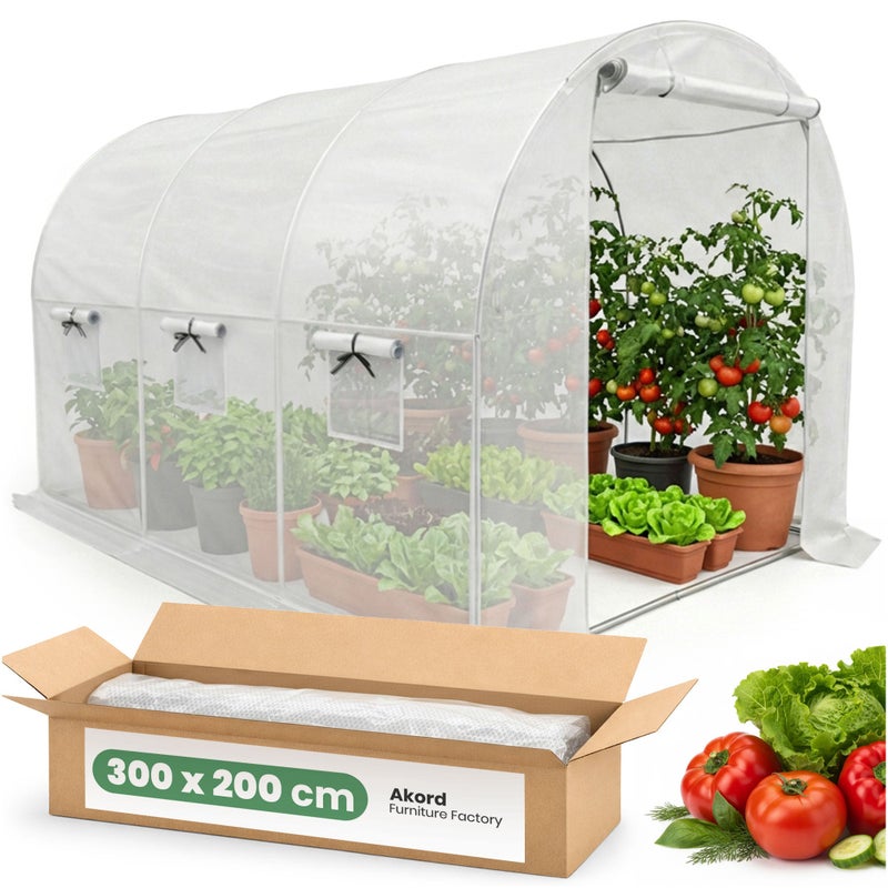 Tunel foliowy ogrodowy szklarnia AKORD 1 drzwi 6 okien Biały 200x300x200 cm