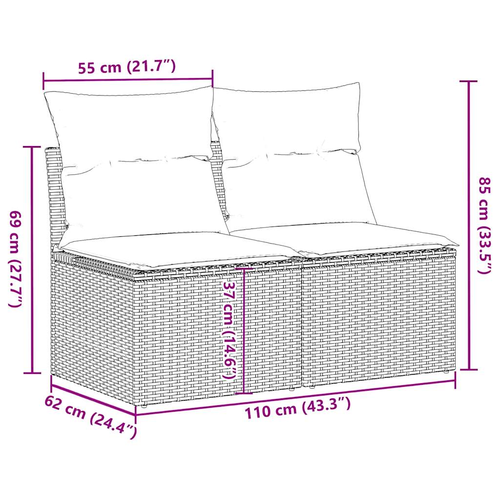 2 pcs conjunto sofás de jardim | Conjunto lounge de jardim c/ almofadões acácia e vime PE CFW98867 - 7