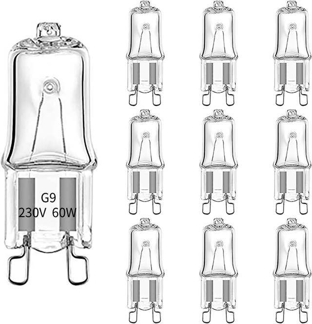 (10 pièces) Ampoule halogène pour four G9 230V 60W , antidéflagrante et résistante aux hautes températures (500°C).