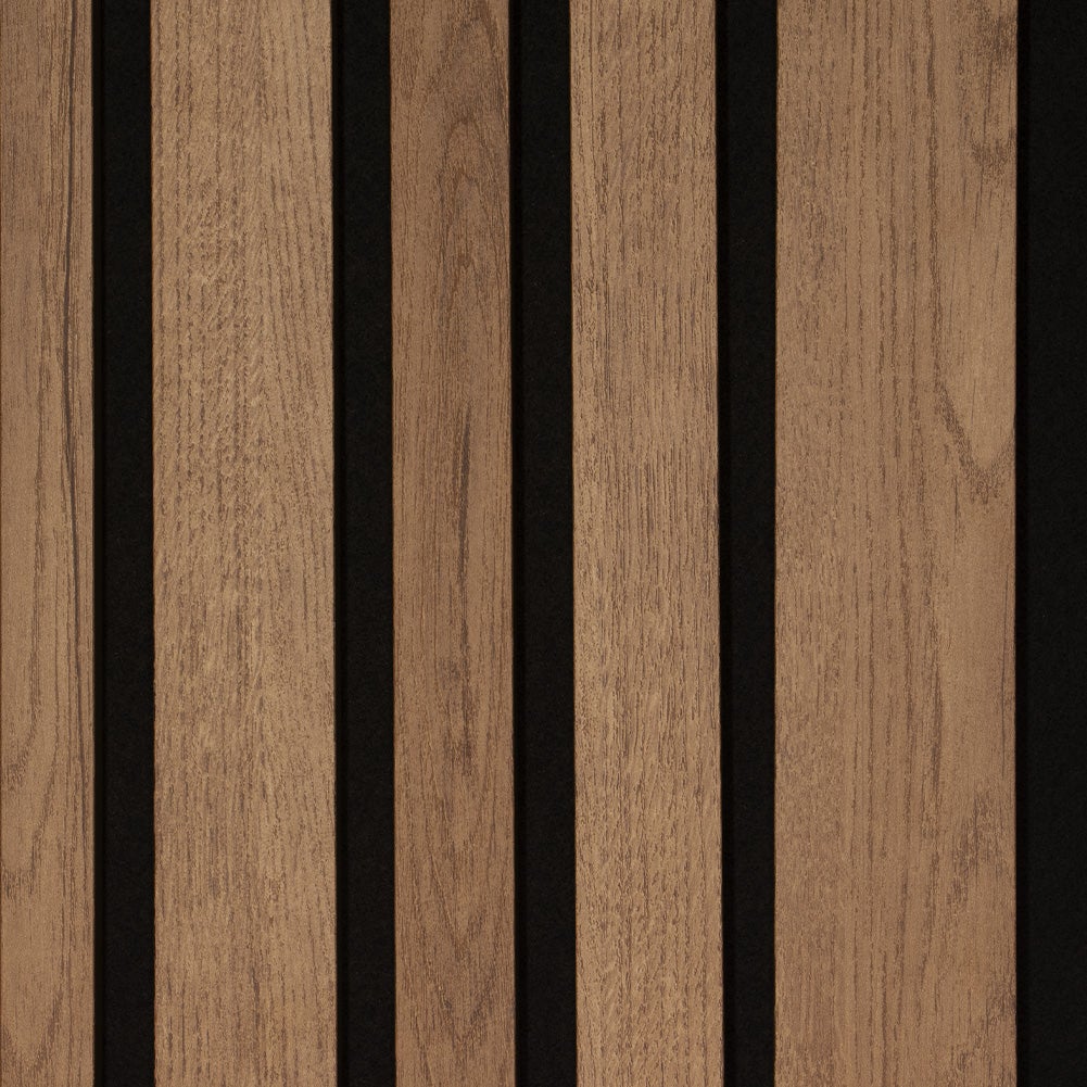 Lot de 2 Panneaux tasseaux bois MDF acoustique design BLEND chêne bronze sur fond noir 2600 x 300 x 17 mm - 1,56 M2 PEFC 70% - 3