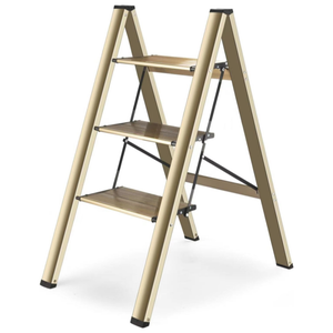 GIANTEX Escabeau Tabouret en Bois,Escabeau à 3 Marches Pliable,Marche Pied Echelle Portable, Peu Encombrant,pour Cuisine Chambre (Naturel