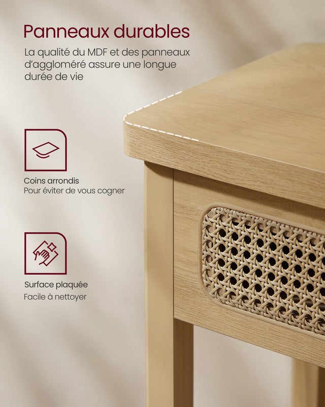 Table Console pour couloir, table de couloir avec 2 tiroirs, étagère ouverte, coins arrondis, style bohème, chêne beige - 4