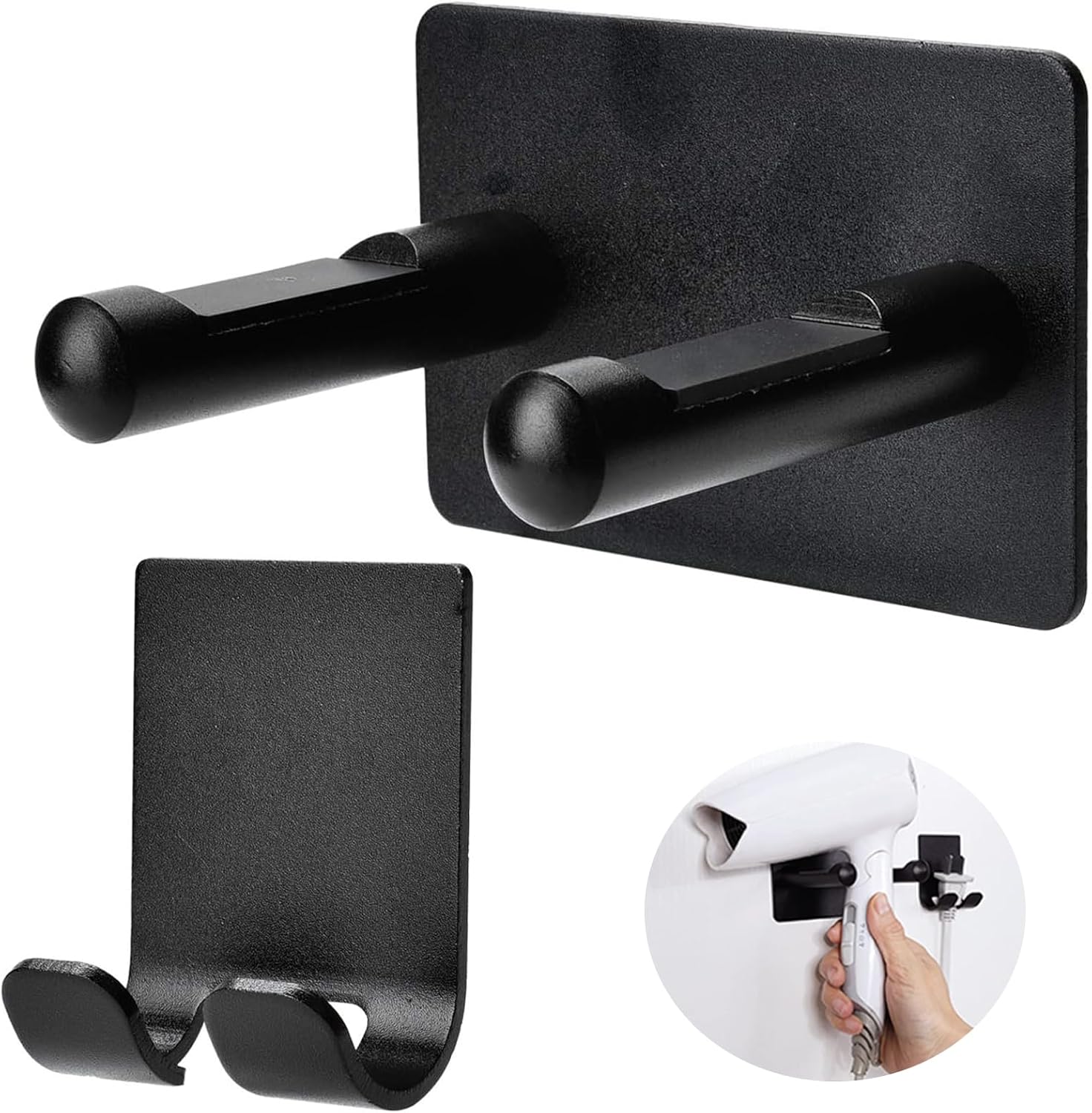 Support Sèche-Cheveux Mural Inoxydable Sans Percage - Porte Sèche-Cheveux Et Lisseur Noir