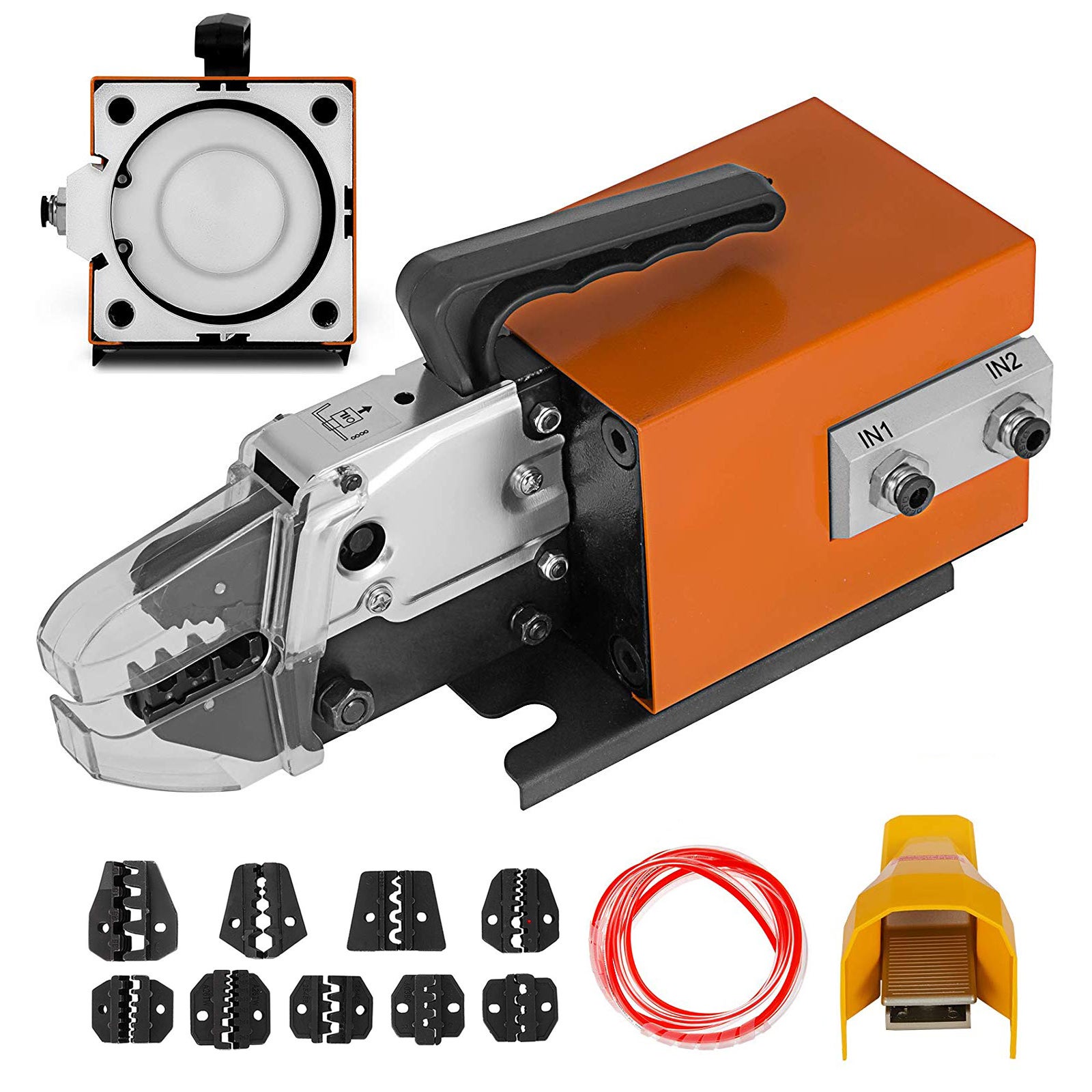 Instrument de sertizare VEVOR AM-10 pentru terminale de sârmă, instrument pneumatic de sertizare pentru fire de până la 16 mm², 10 seturi de matrițe