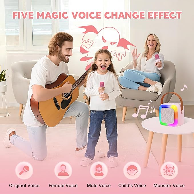 Mini Máquina De Karaoke Para Niños, Altavoz Bluetooth Con dos Micrófonos Inalámbrico Regalos De Navidad, cumpleaños (rosa) - 6