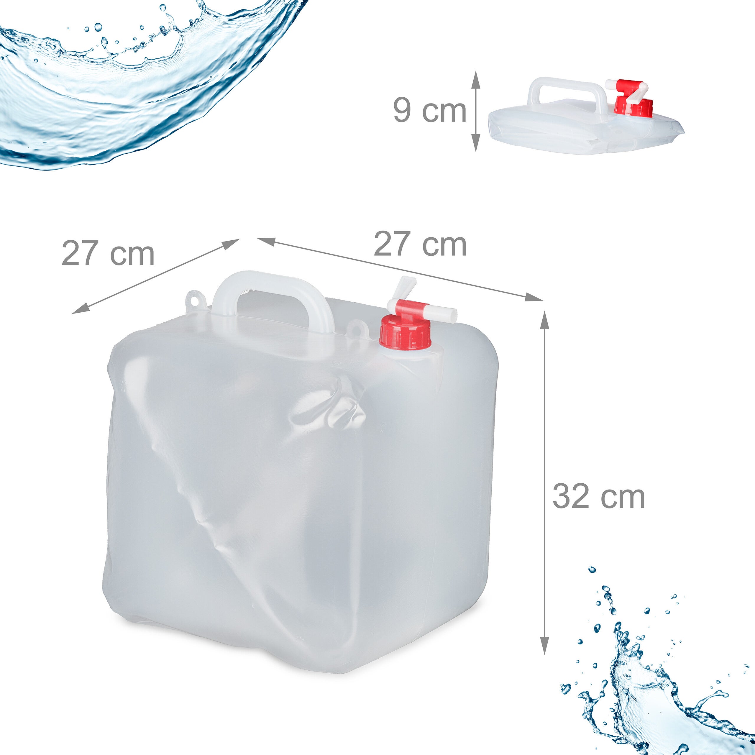 Conjunto de 4 canisters de água dobráveis, 20 l, com torneira, alça, sem BPA, várias cores, Relaxdays - 4