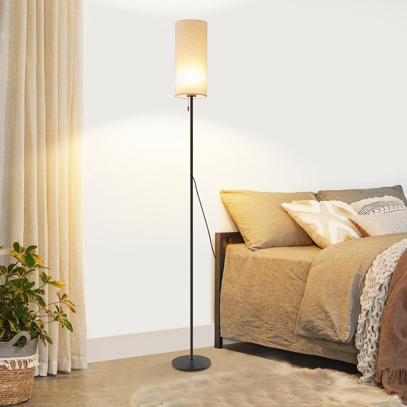 ZMH Lampa podłogowa LED Retro z kloszem z tkaniny ściemniającej do salonu z przełącznikiem kablowym