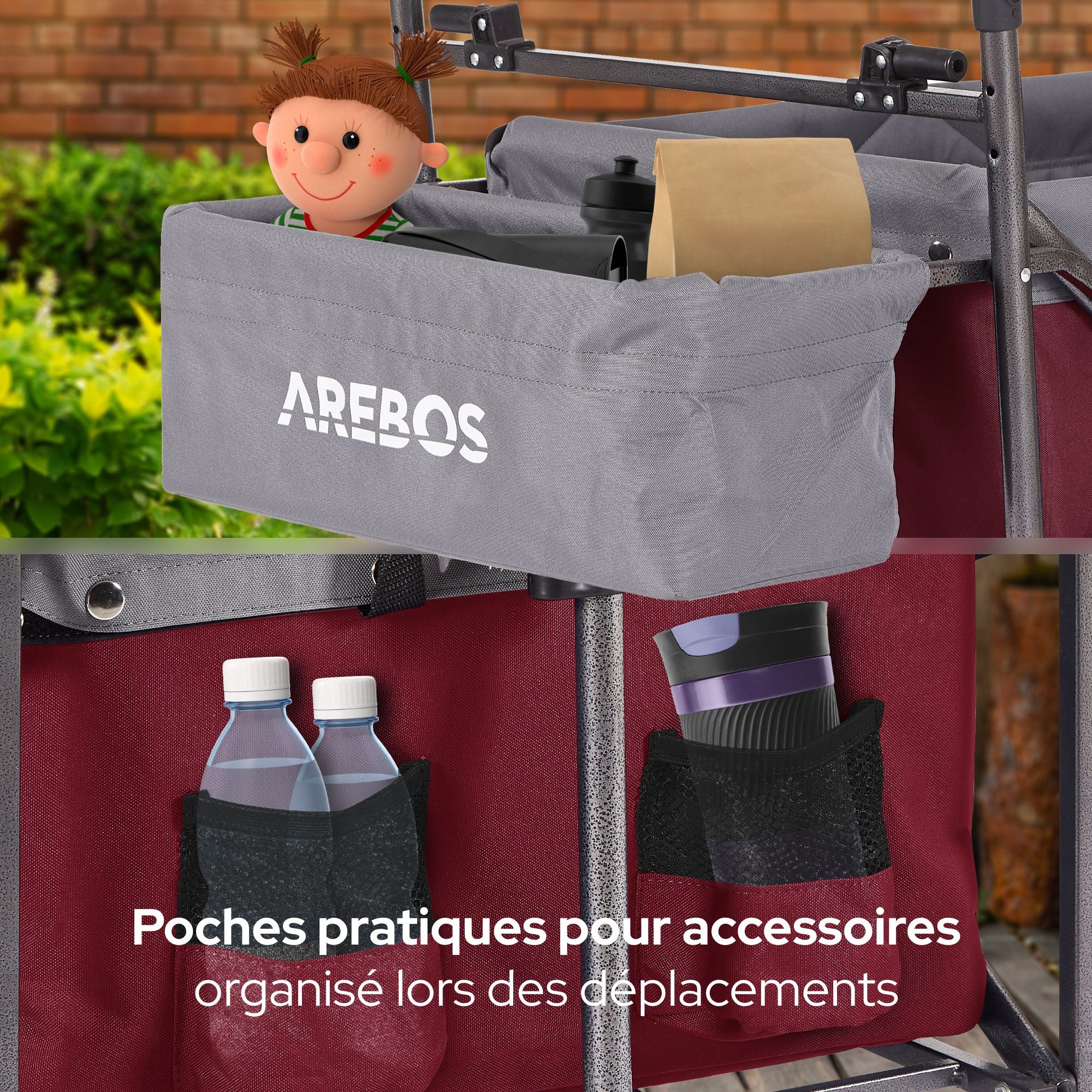 AREBOS Chariot de Transport Pliable avec Toit Chariot de Luxe Chariot de Transport capacité de Charge de 100 kg Rouge - 6