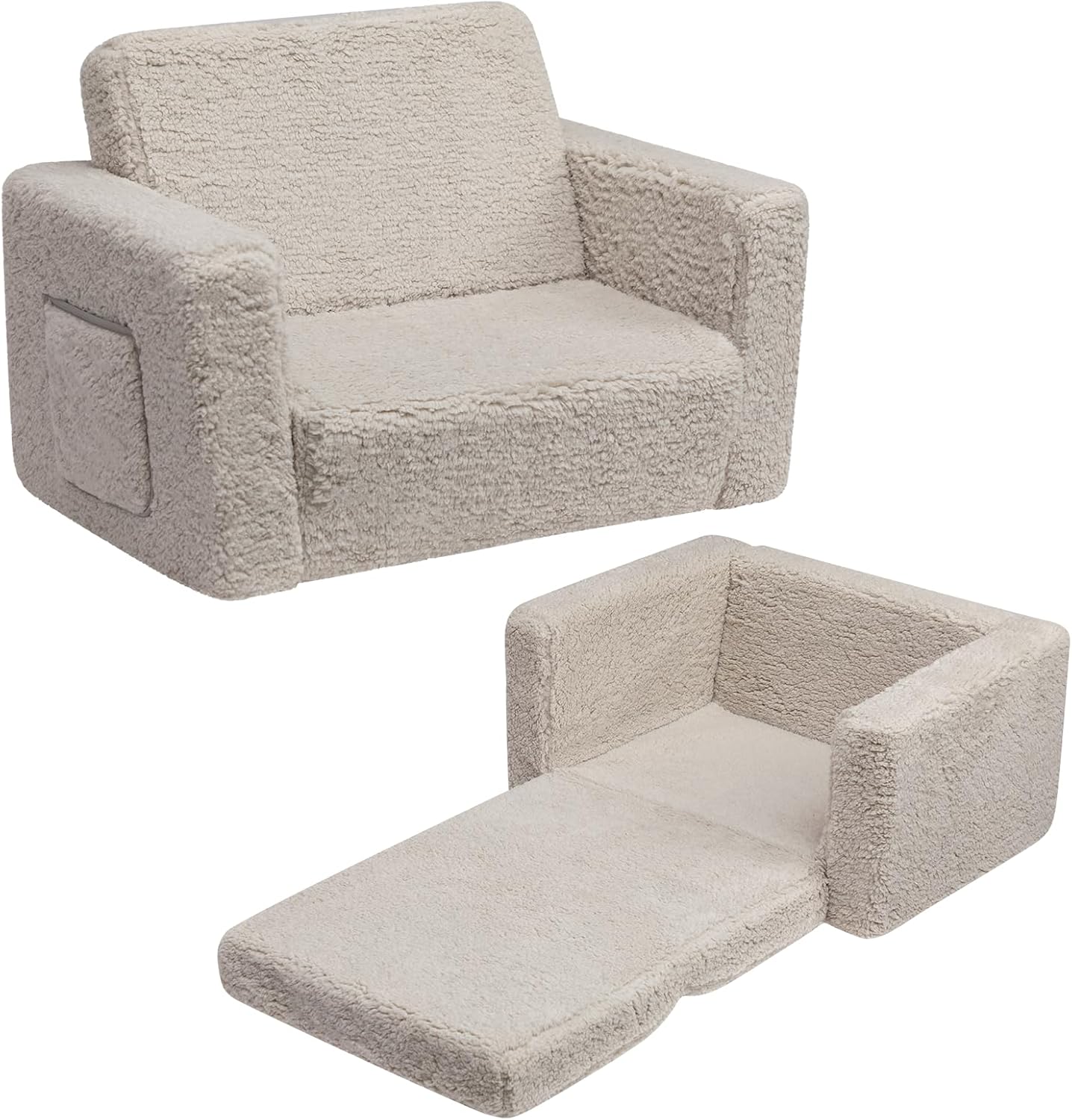 Fauteuil Enfant Convertible en Canapé-lit 2-en-1 Sherpa Doux, Cadeau Parfait pour Anniversaire et Fête des Enfants - 2