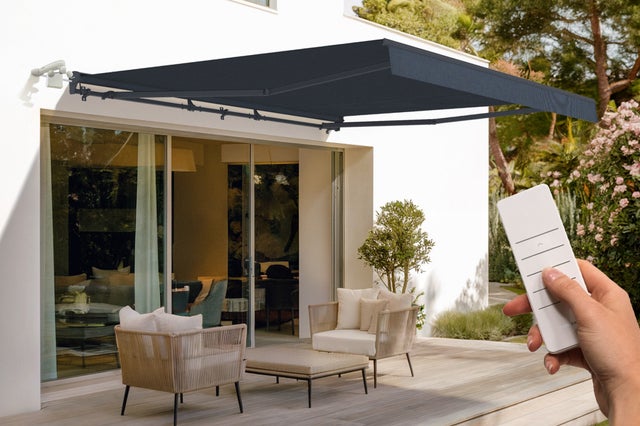 Toldo semi-cassete motorizado FAZZIO 4x3m - Lona premium 320g/m2 Cinza