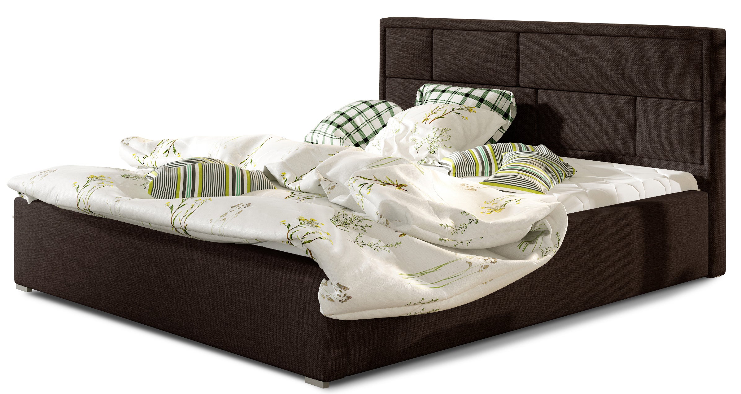 Lit double tissu marron tête de lit capitonnée Lenzo - 4 tailles