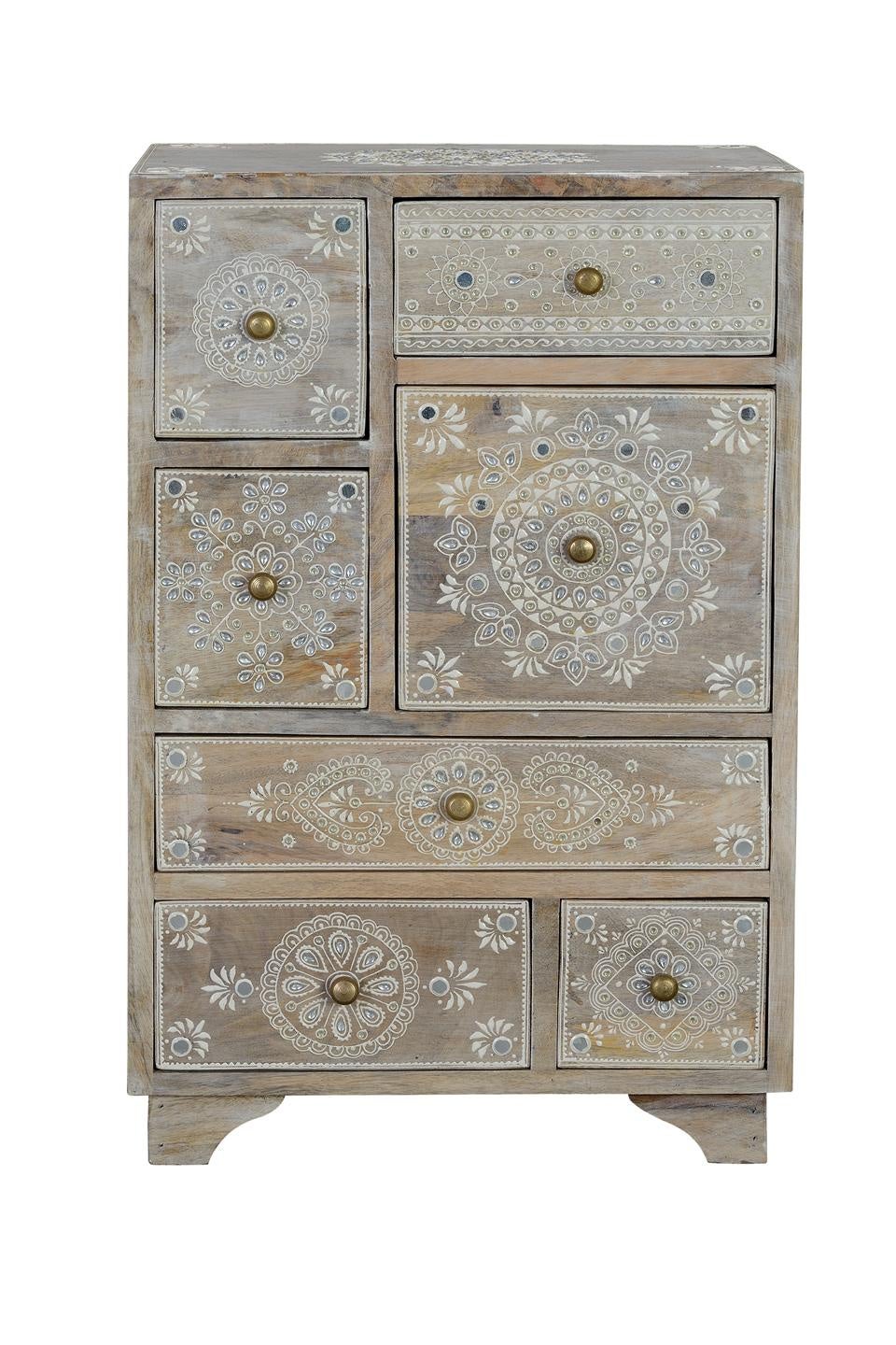 Stolik boczny z drewna mango 42 cm, styl etniczny boho, rzeźbiony, 66x42x30 GYC