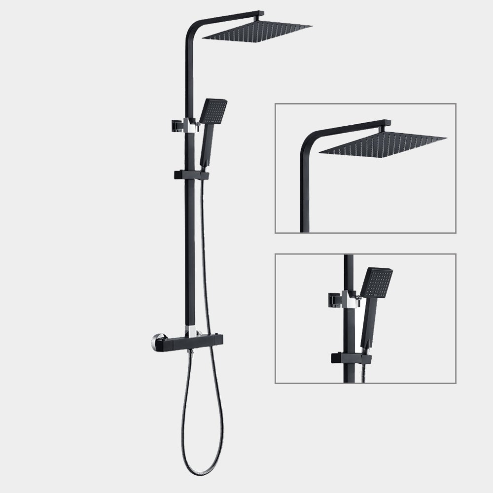 Colonne de Douche Thermostatique, Noir, Ensemble de Douche Thermostatique en Laiton, avec Mitigeur,Hauteur Réglable - 6