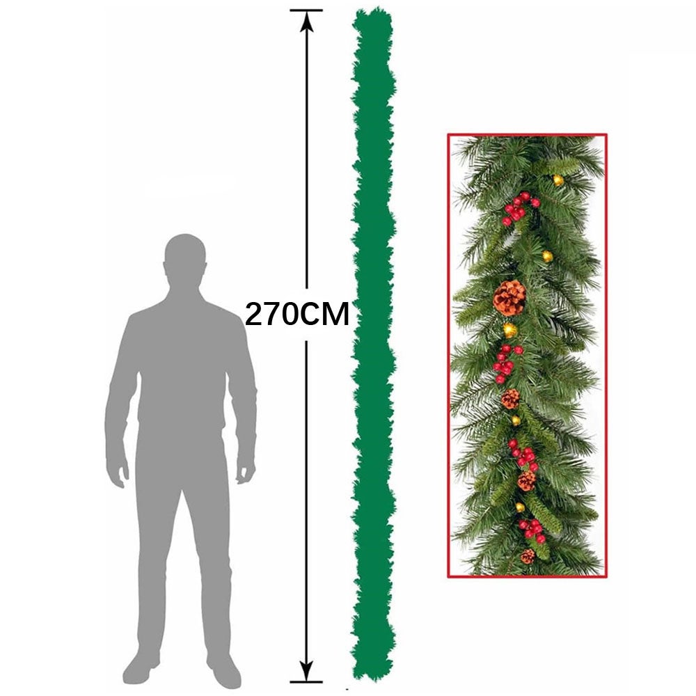 Corona navideña de ratán de 270 cm, decoración navideña, para interior y exterior, chimenea, conjunto navideño de ratán verde (luces no incluidas). - 7