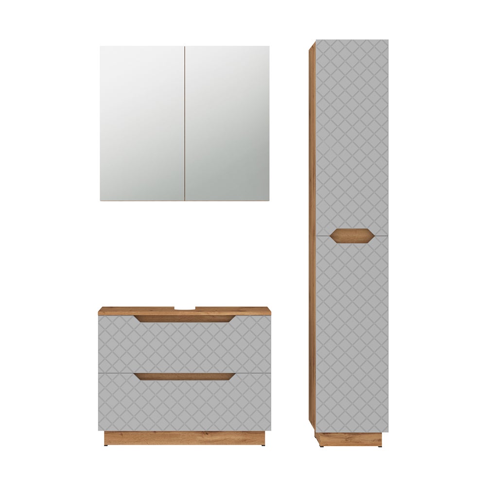 Vicco Zestaw mebli łazienkowych Lotta, Dąb/szary ze strukturą płytek, 3 części