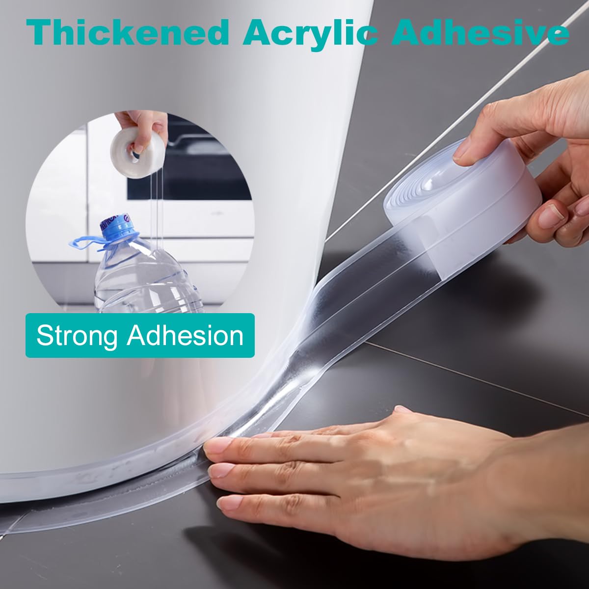 Tira de sellado para ducha, transparente, impermeable, antimoho, 3,2 mx38 mm, con adhesivo para baños - 5
