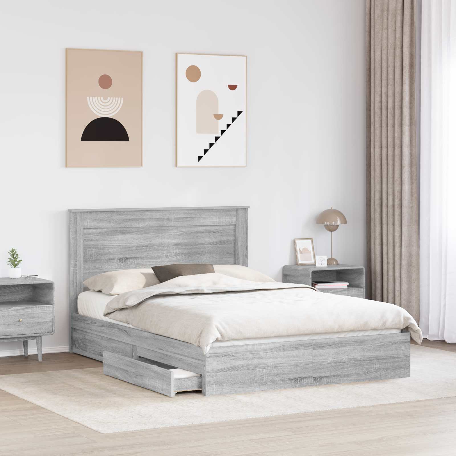 Lit de rangement gris 140 x 200 cm en panneau de bois - 3