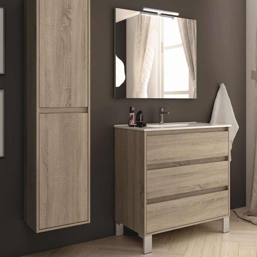 Ensemble meuble de salle de bain 80cm simple vasque + colonne de rangement TIRIS - cambrian (chêne) - 2