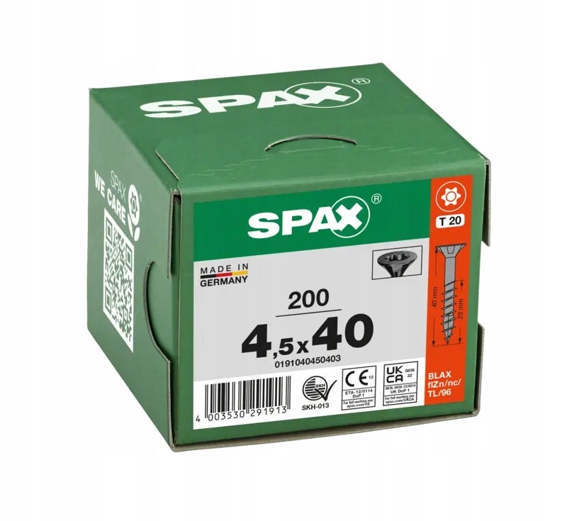 Wkręty do drewna SPAX4,5x40mm torx,niepełny gwint,łeb stożkowy,czarne200szt