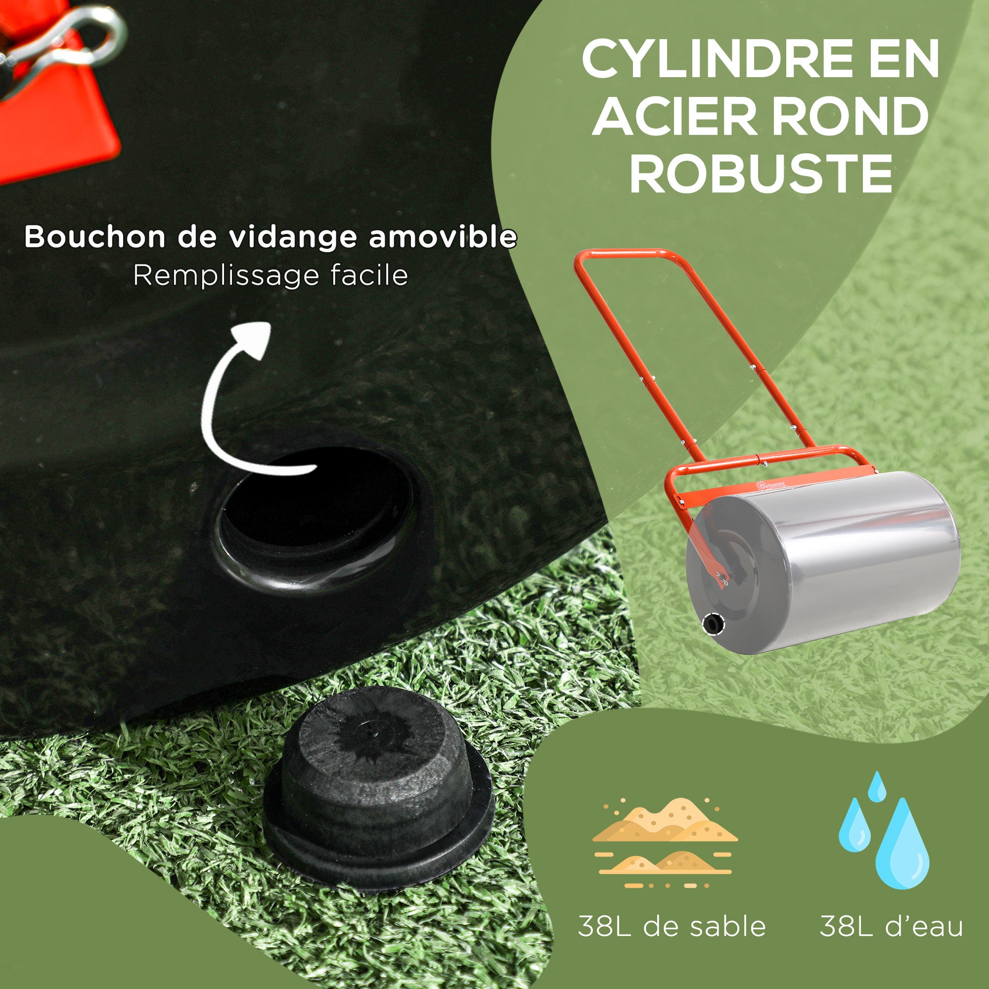 Rouleau à gazon 50 cm remplissage sable eau rouge noir - COMFORTXL ...