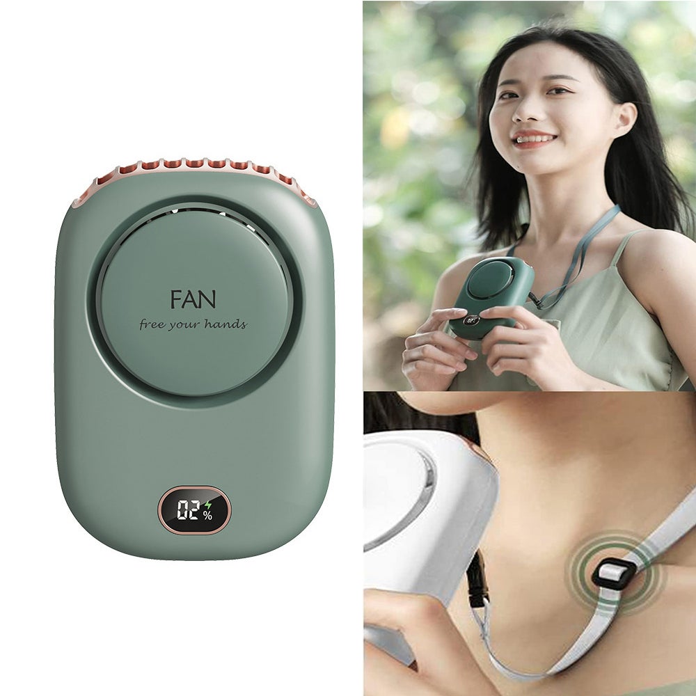 Przenośny wentylator na szyję z regulowaną smyczą i podstawką, osobisty wentylator bez użycia rąk, ładowany przez USB, z 3 prędkościami wiatru