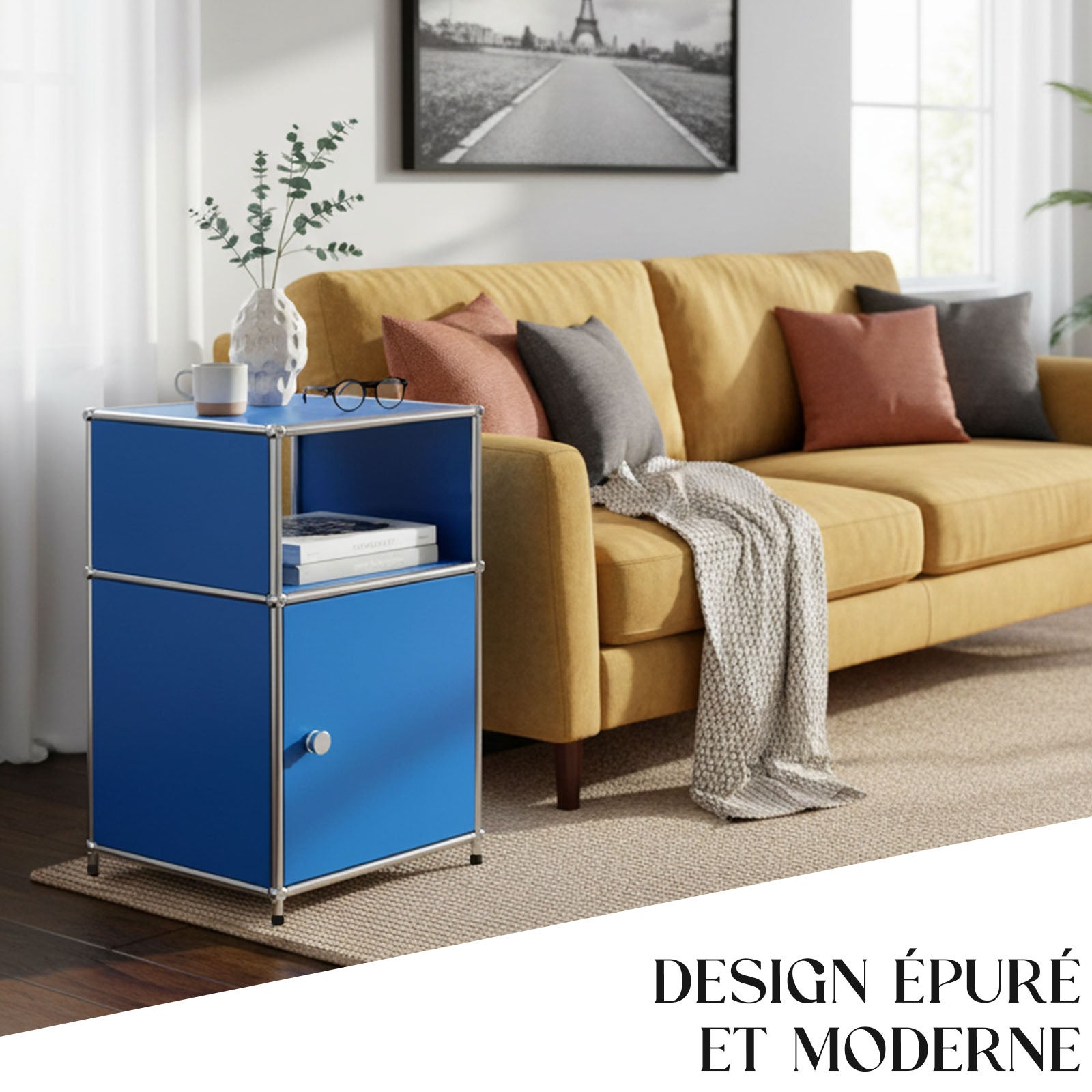 Étagère métal chromé design épuré, Concept Epuré MK-040 : 3 étages, 40 x 40 x 65 cm, Bleu - 7