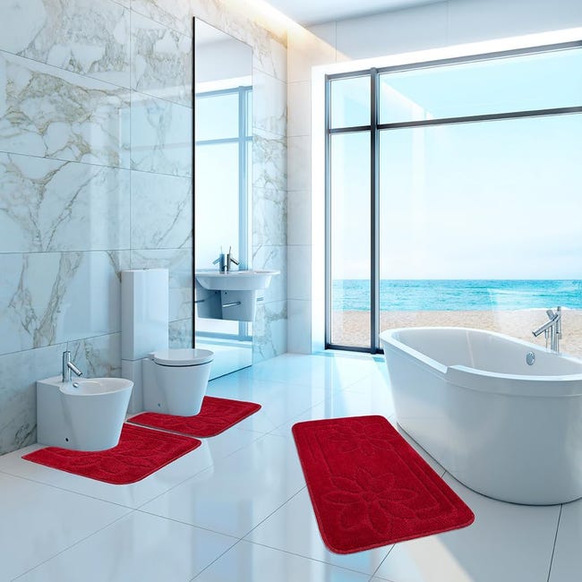 KARAT Atlantis Tapis De Bain Ultra Doux Rouge 60x100cm - Antidérapant Et Absorbant