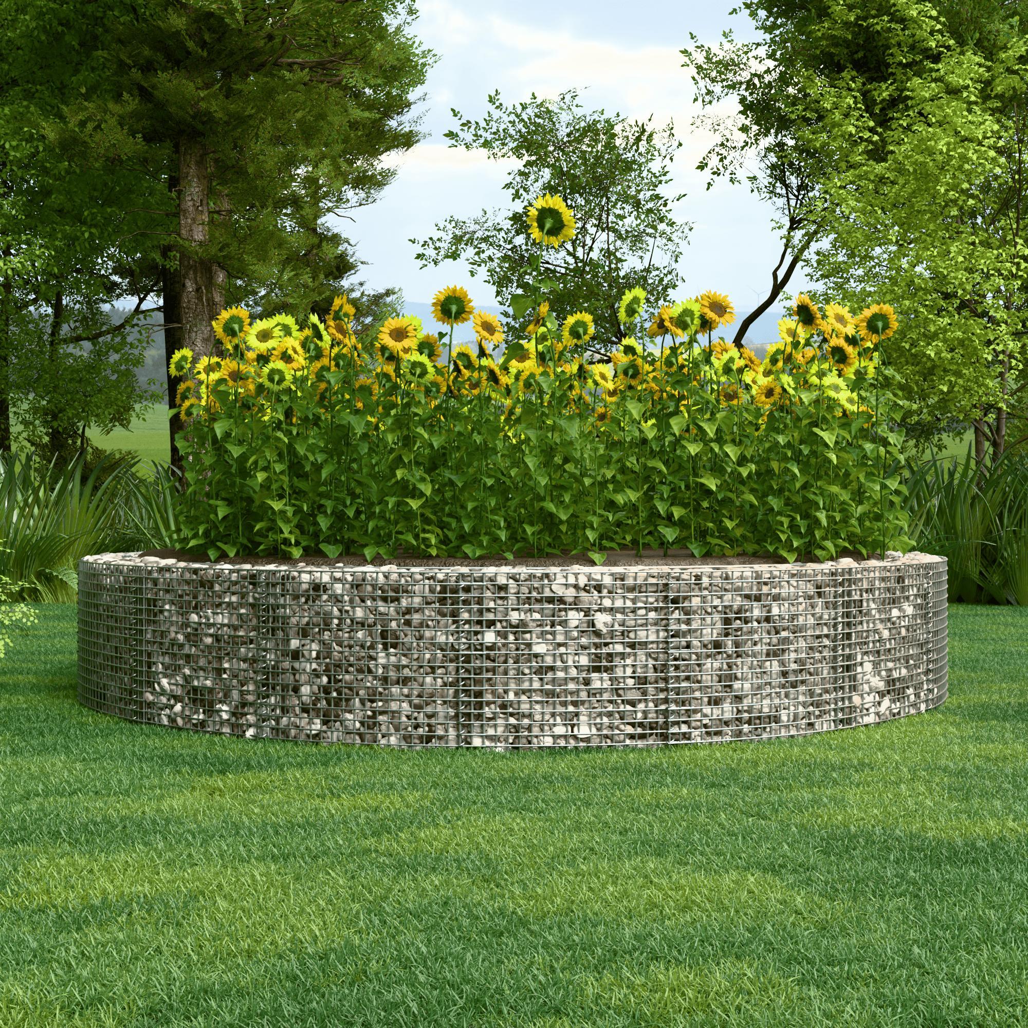 Jardín elevado redondo de gaviones de acero galvanizado, Ø322cm, altura 80cm, malla 5 x 10cm, grosor 15cm, ideal para huerto o flores - 3