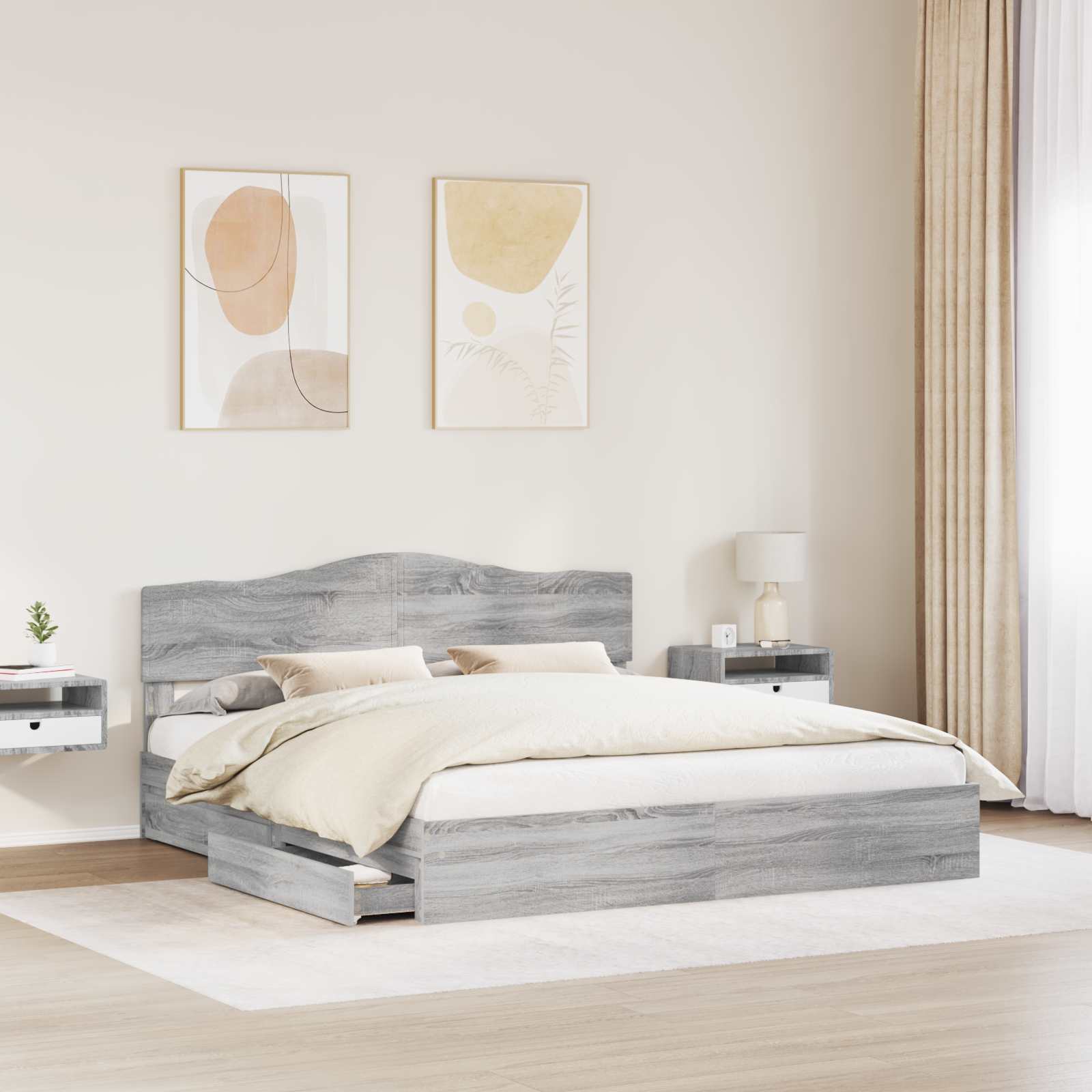 Lit avec rangement, panneau de bois, gris, pour la chambre, 180 × 200 cm - 3