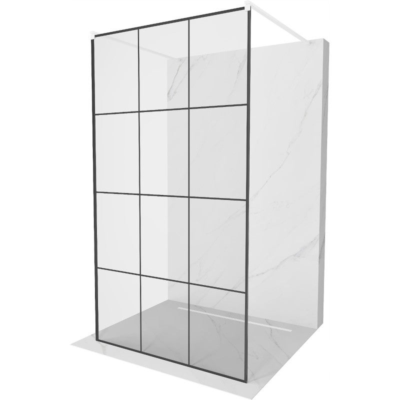 Mexen Kioto ścianka prysznicowa wolnostojąca 120 x 200 cm, czarna kratka 8 mm, biała - 800-120-002-20-77