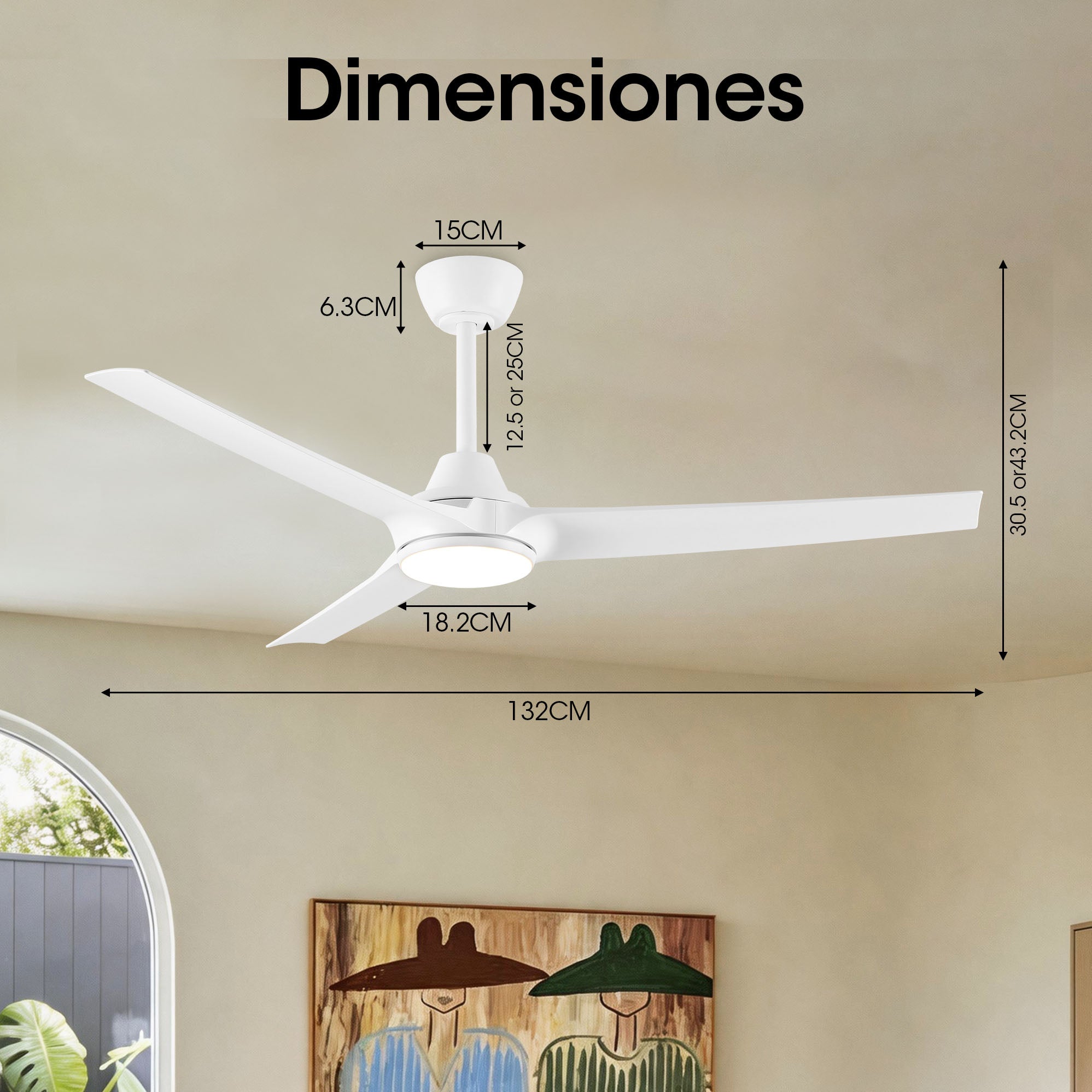 Ventilador de techo con luz LED 132 cm DC silencioso mando Parrot Uncle blanco mate invierno-verano regulable - 7
