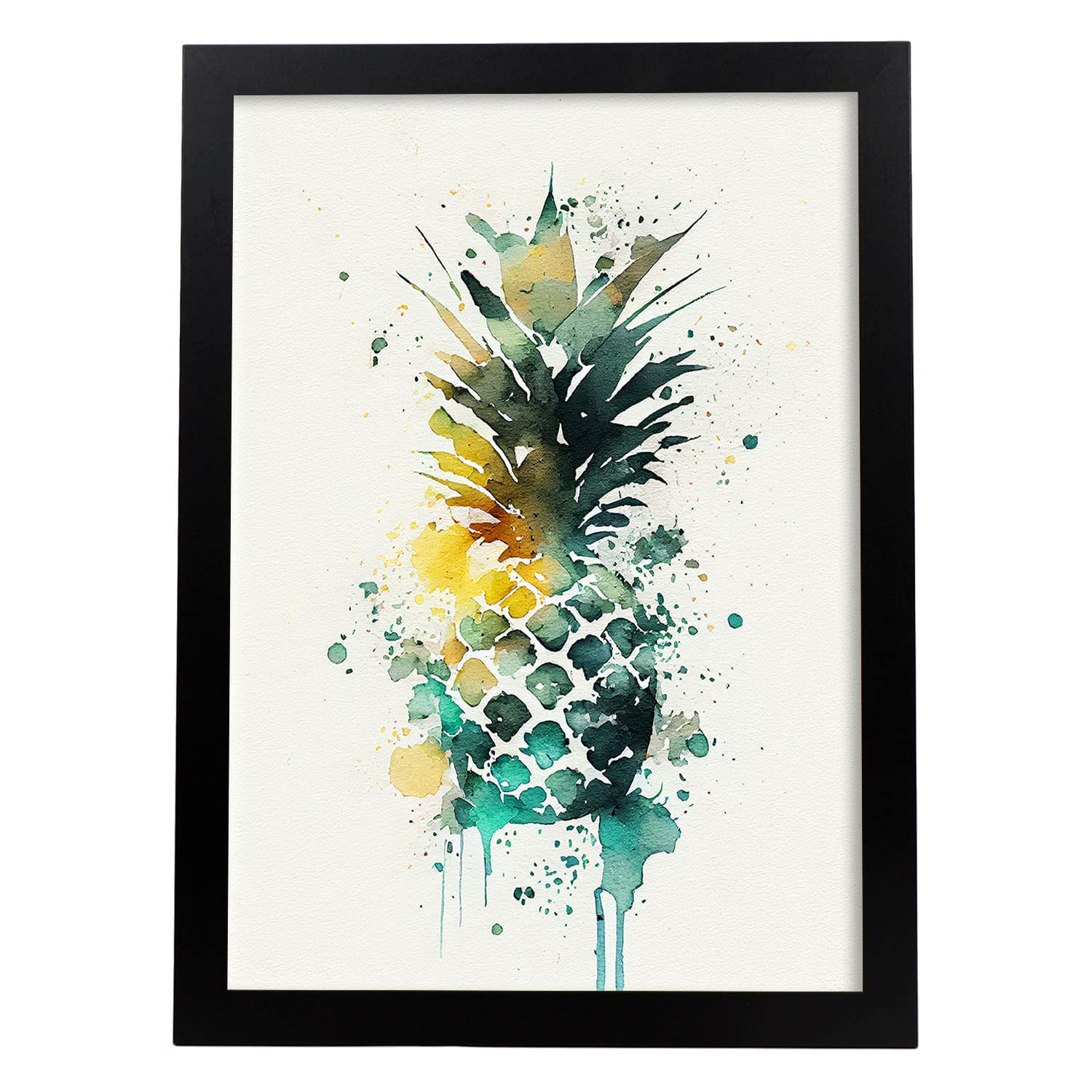 Nacnic poster de piña a todo color ilustraciones de frutas verduras y comida sana en estilo acuarela diseño moderno y modelo 6 a3 con marco negro