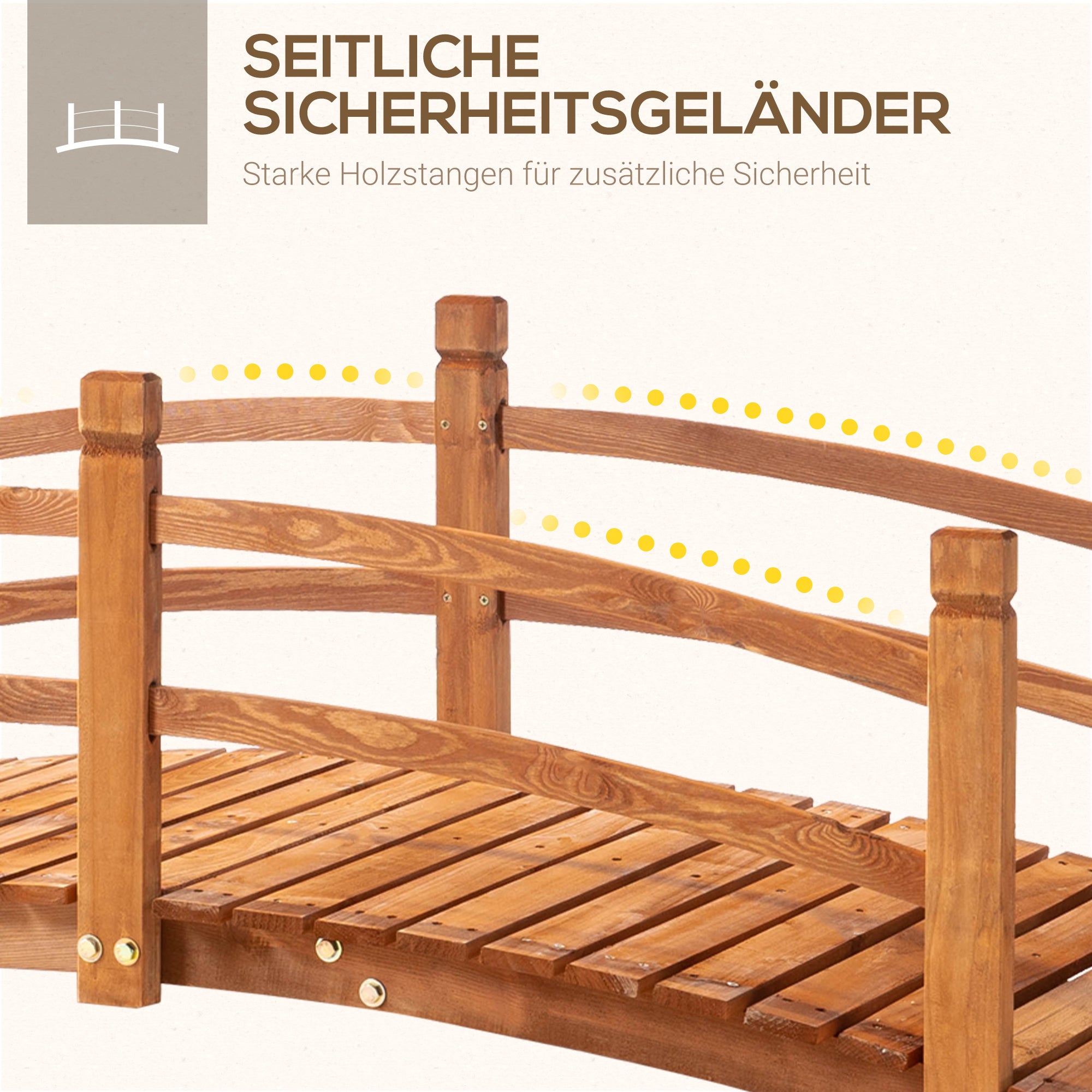 Pont de jardin bois massif pour aménagement bassin extérieur franchissement sécurisé 185 cm - ComfortXL Outdoor Living - 4