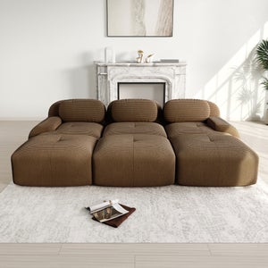 Divano angolare trasformabile a 3 posti con contenitore e portabicchieri - Funzione sleep - Cotone e lino - Grigio