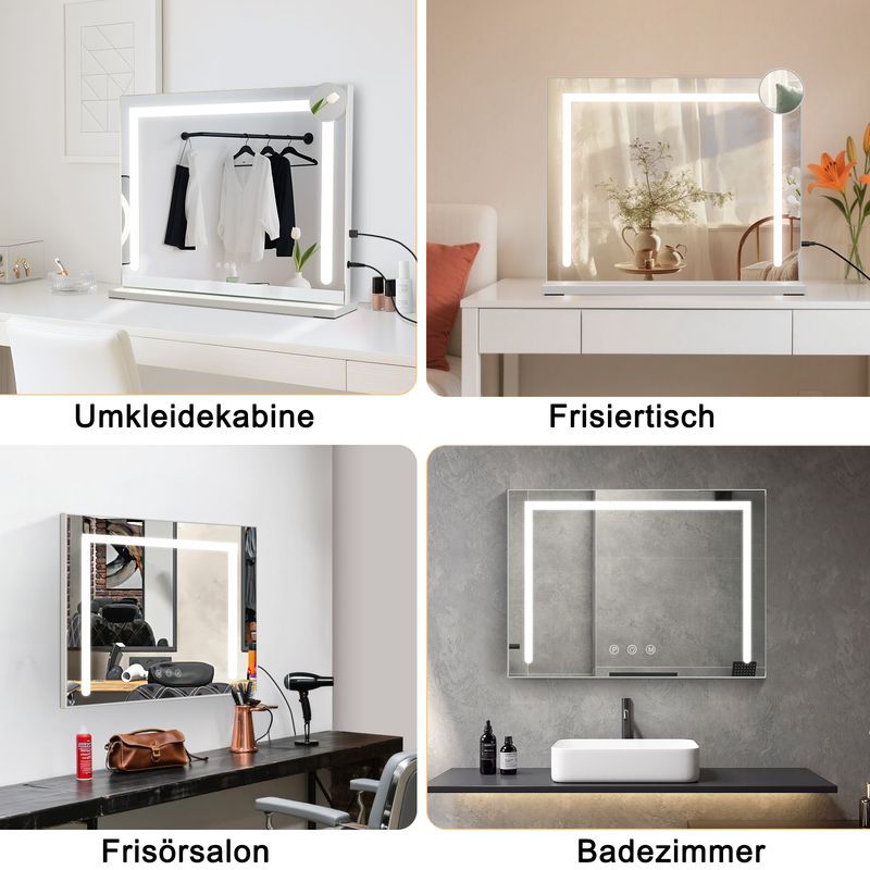 ZMH Miroir de maquillage avec éclairage, 70 x 55 cm, miroir de coiffeuse avec lumière, LED tactile à intensité variable, miroir de courtoisie - 8