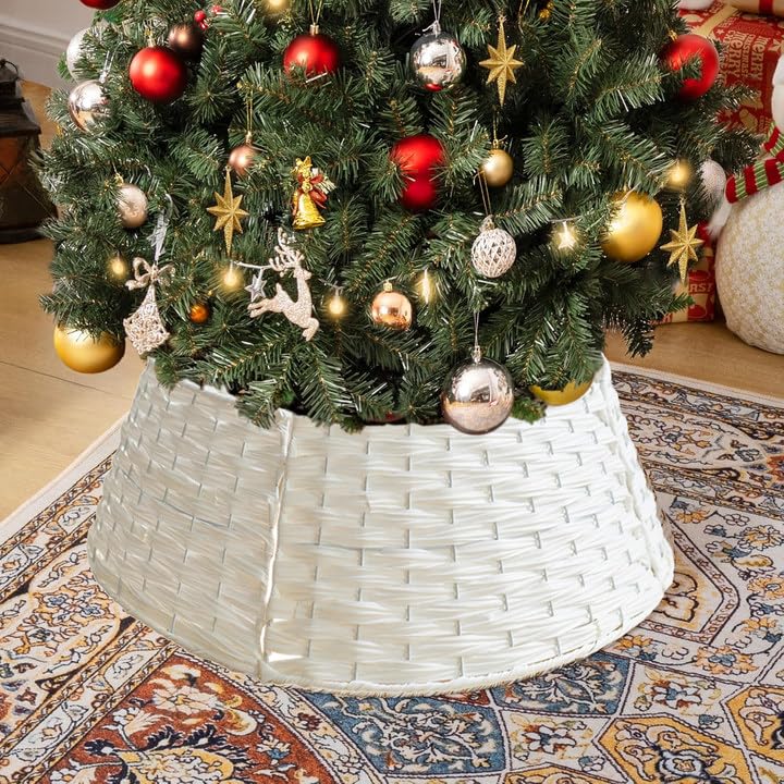 Copribase Per Albero Di Natale In Maglia, Stile Rustico Country, Colore Bianco Crema, Diametro Circa 72 Cm