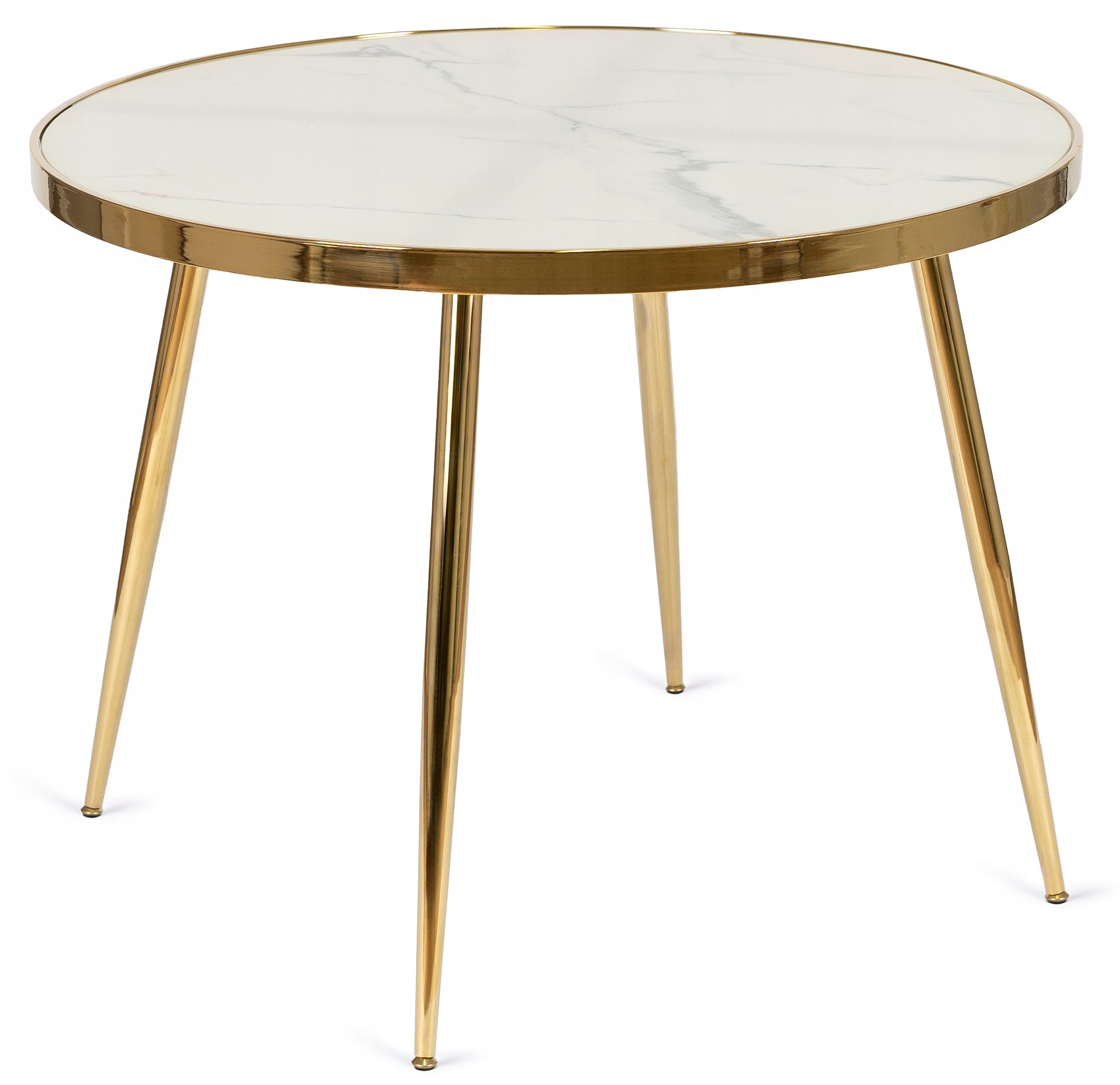 Stół Okrągły Szklany Glamour Do Kuchni Jadalni Salonu Biały Marmur TINGA