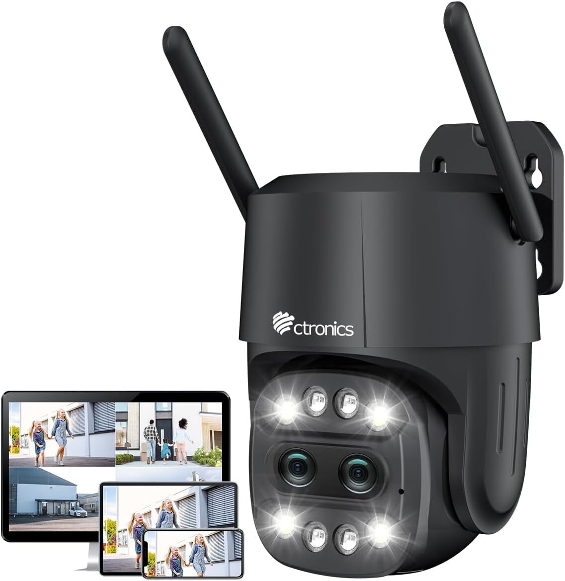 Ctronics Kamera Do Monitoringu Wi-Fi, Hybrydowy Zoom 6X, Podwójny Obiektyw, Automatyczne Śledzenie z Zoomem, Detekcja Człowieka, Czarna