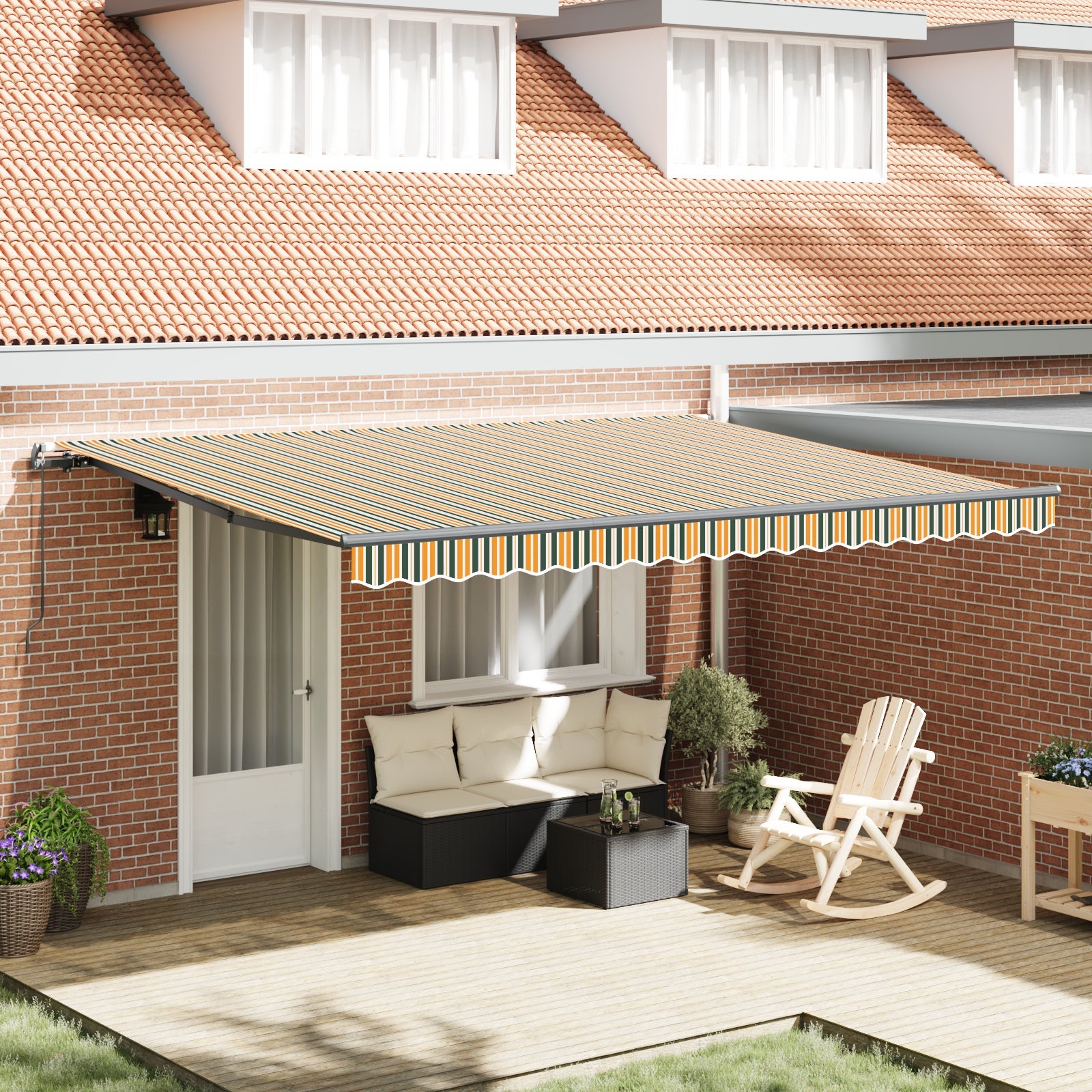 Toldo manual retráctil verde y amarillo 450x350 cm, tela de reemplazo para toldo vidaxl de 4.5x3.5 m verde y amarillo