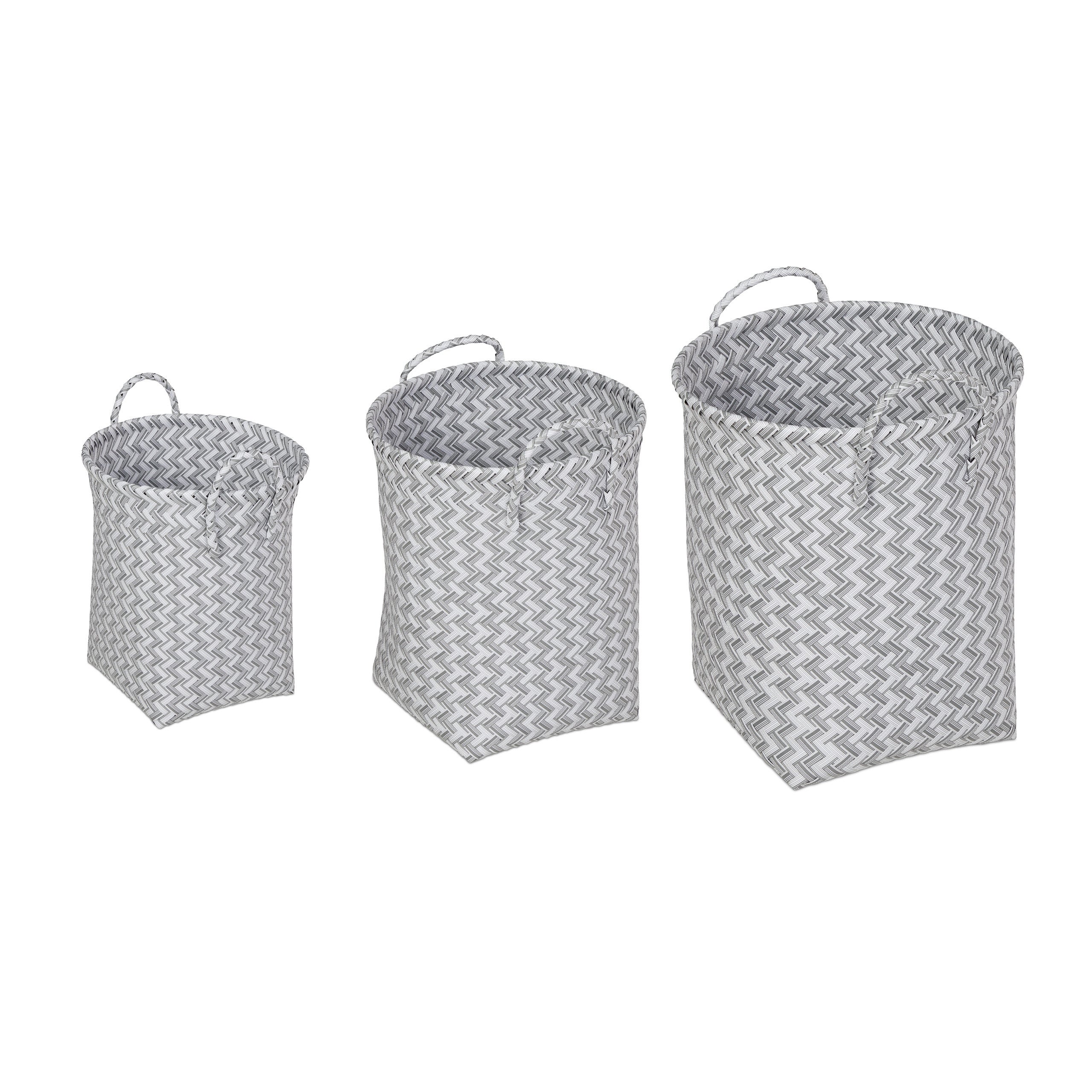 Panier à lessive tressé, jeu de 3 corbeilles à rangement, 3 tailles, avec anse, plastique, choix de couleurs, Relaxdays - 8