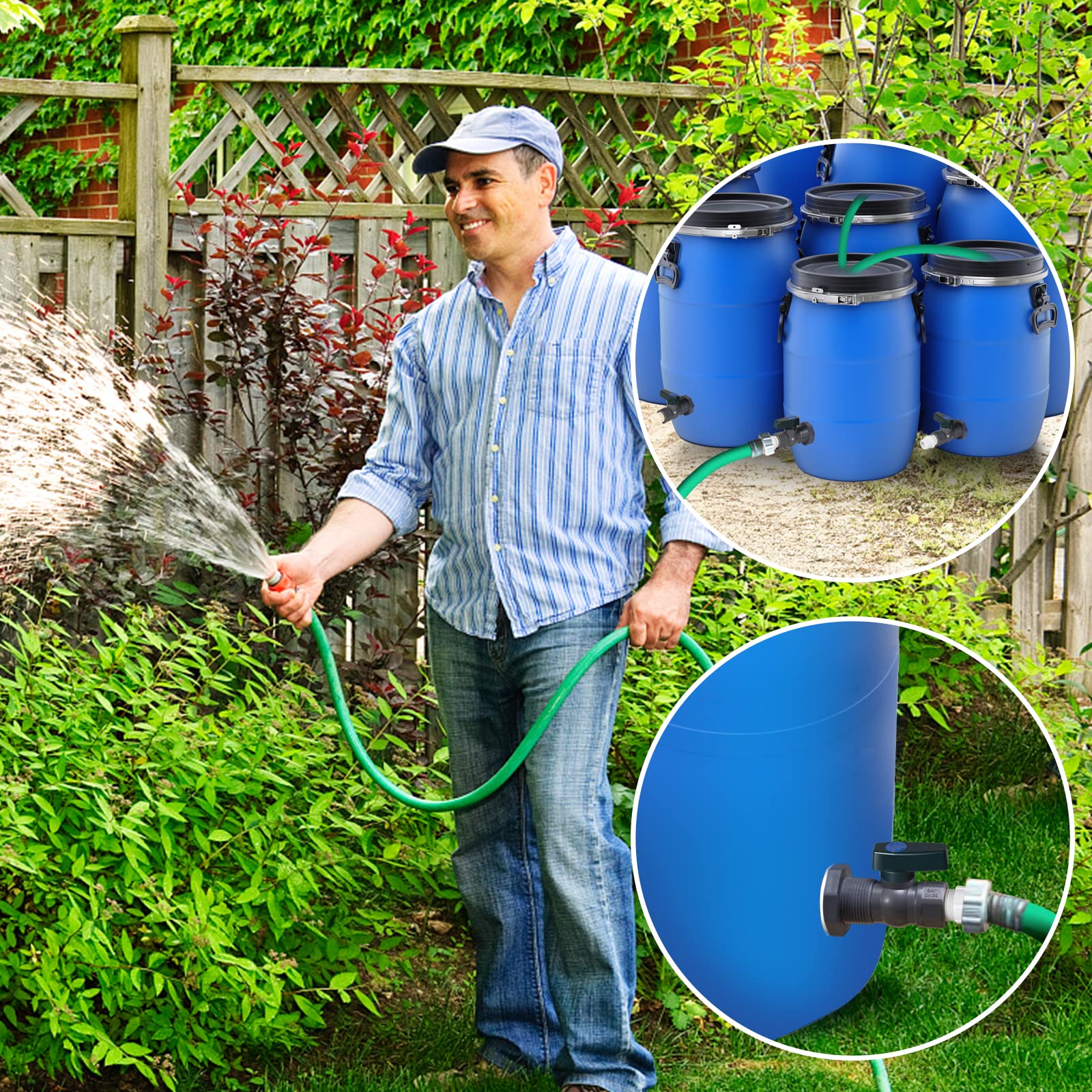 Robinet de baril d'eau en PVC avec adaptateur de robinet de tuyau à montage sur cloison et ruban d'étanchéité pour réservoirs d'eau - 7