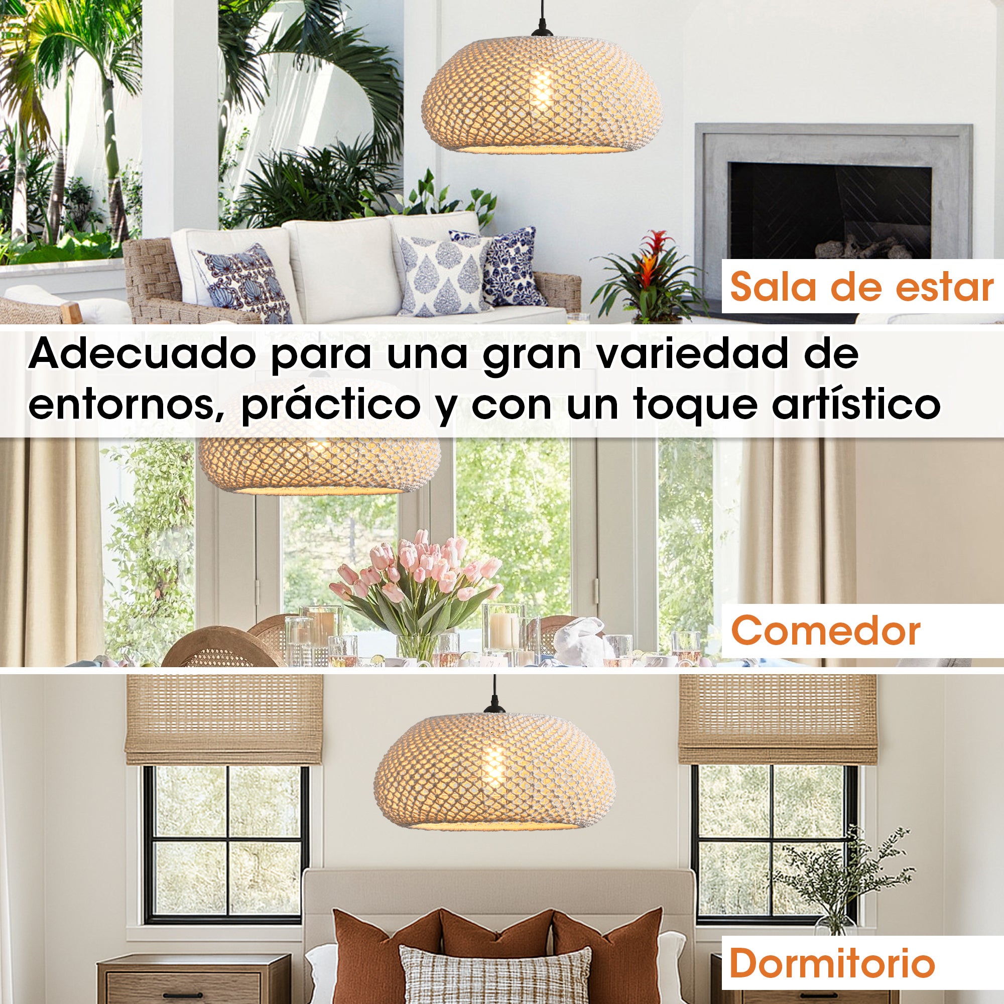 Parrot Uncle Lámpara colgante de algodón natural y hierro, E27, Ø48 cm, 60W, diseño contemporáneo, sin bombilla, para decoración de interiores - 4