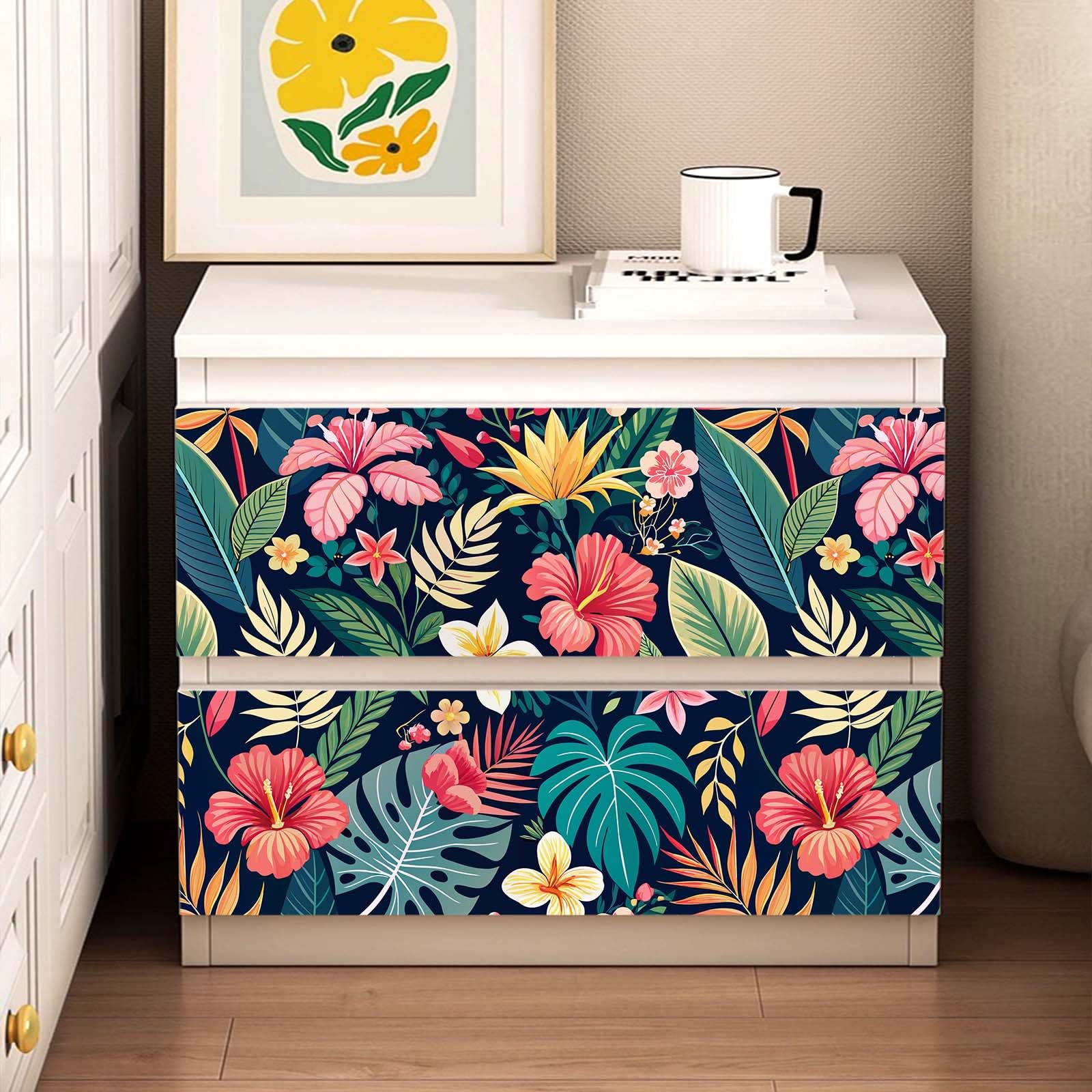 Carta da parati tropicale staccabile e attaccabile, foglie di palma floreali, carta adesiva, , autoadesiva, carta da parati per armadi, ,5 m x 44 cm - 3