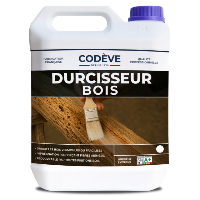 Durcisseur Bois - 5 L - Codeve Bois - Pour Le Durcissement D'un Bois Vermoulu, Friable, Ramolli Ou Pourri.